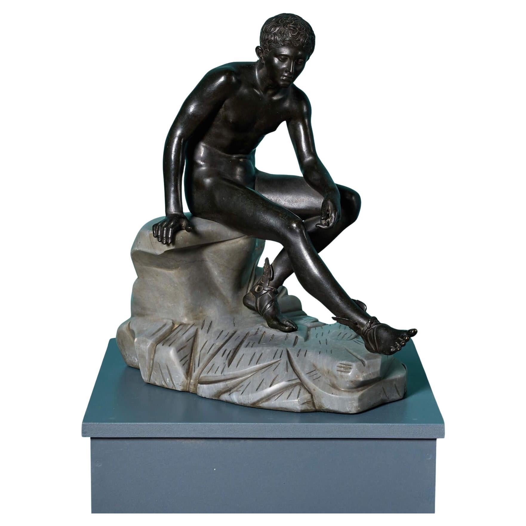 Bronze Grand Tour Sculpture of Seated Hermes After the Antique