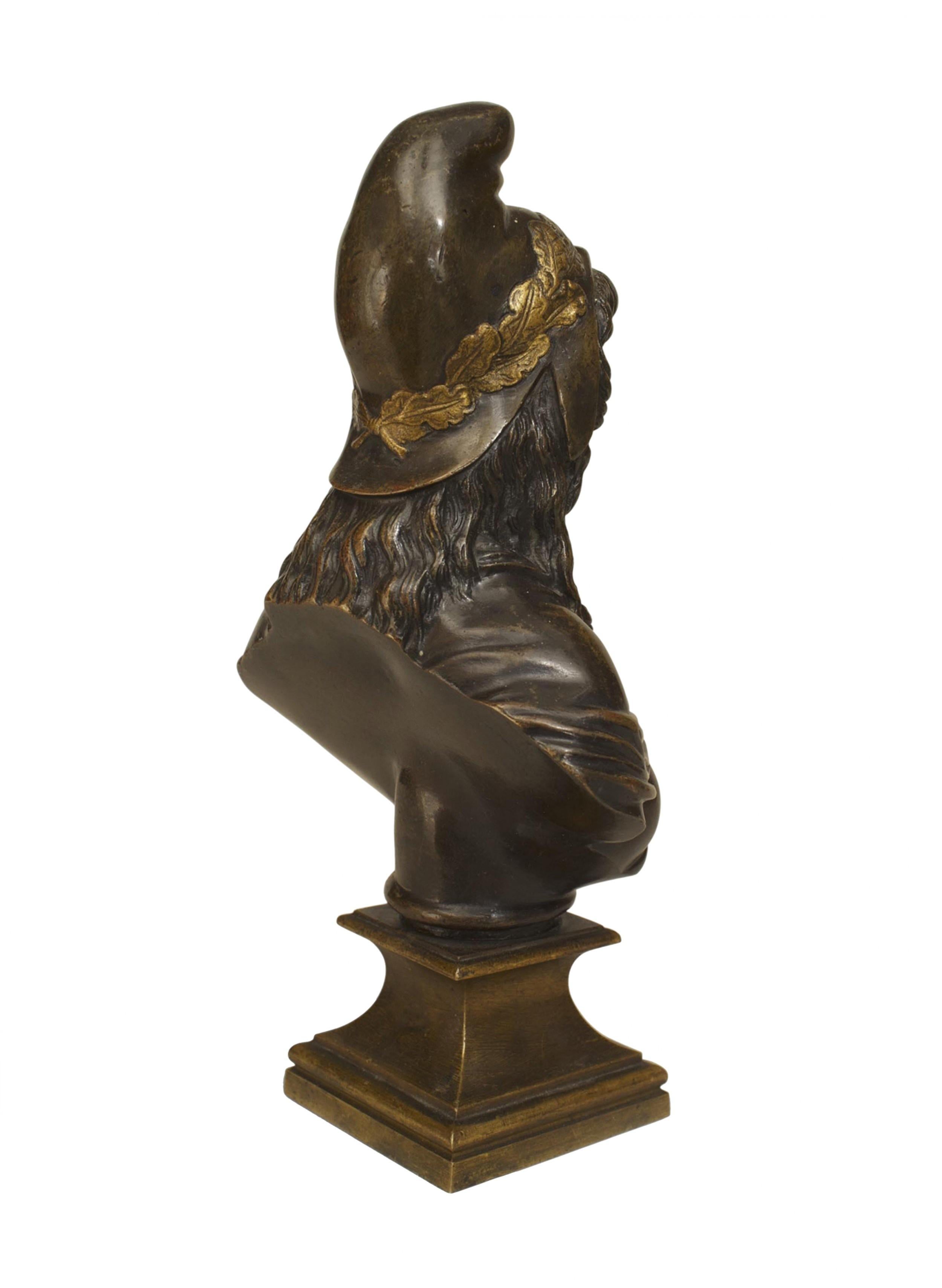 Busto in bronzo di donna greca con elmo su base quadrata (Francia, XIX sec.)