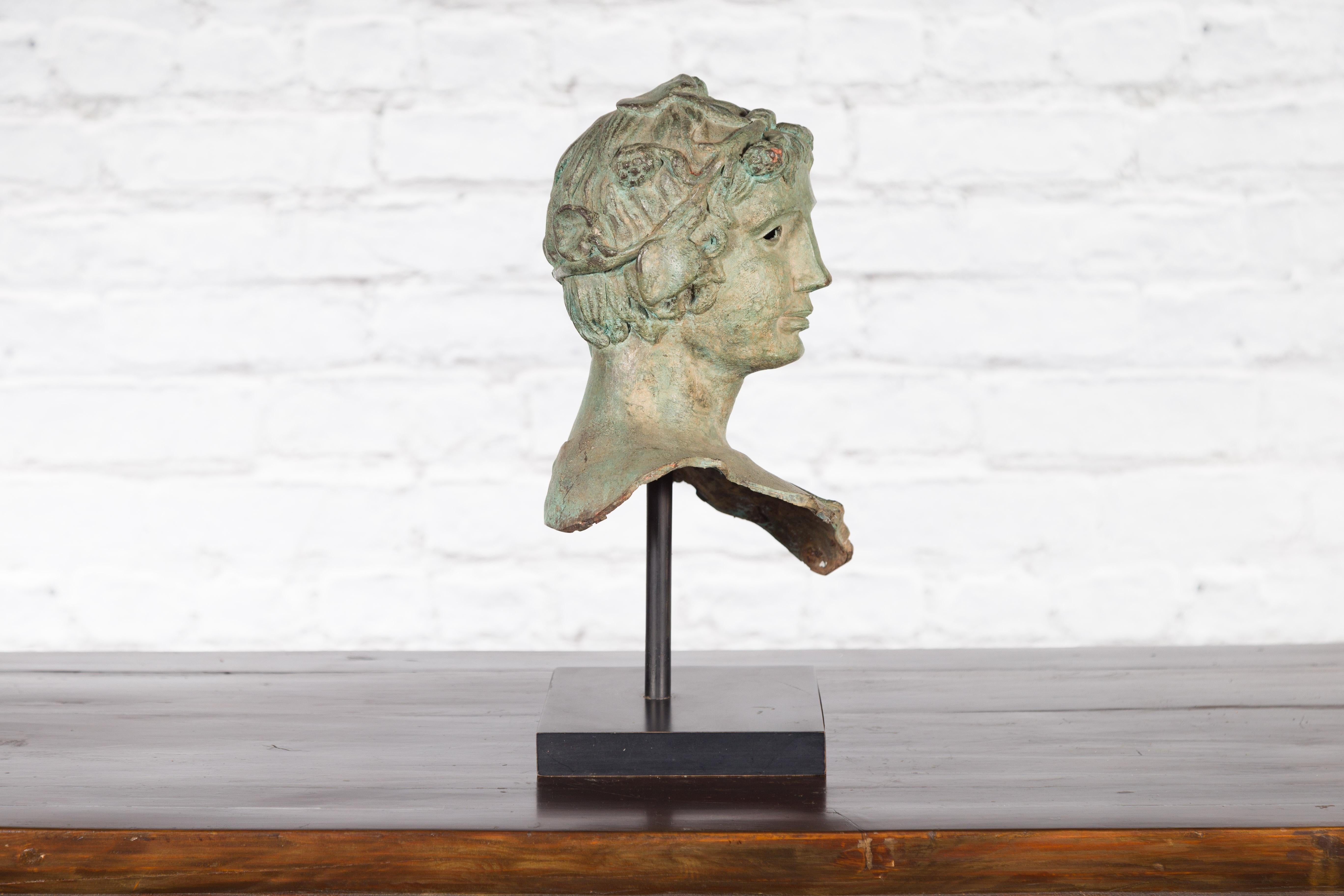 Bronze Greco-Roman Inspired Bust of a Young Man on Custom Stand 3