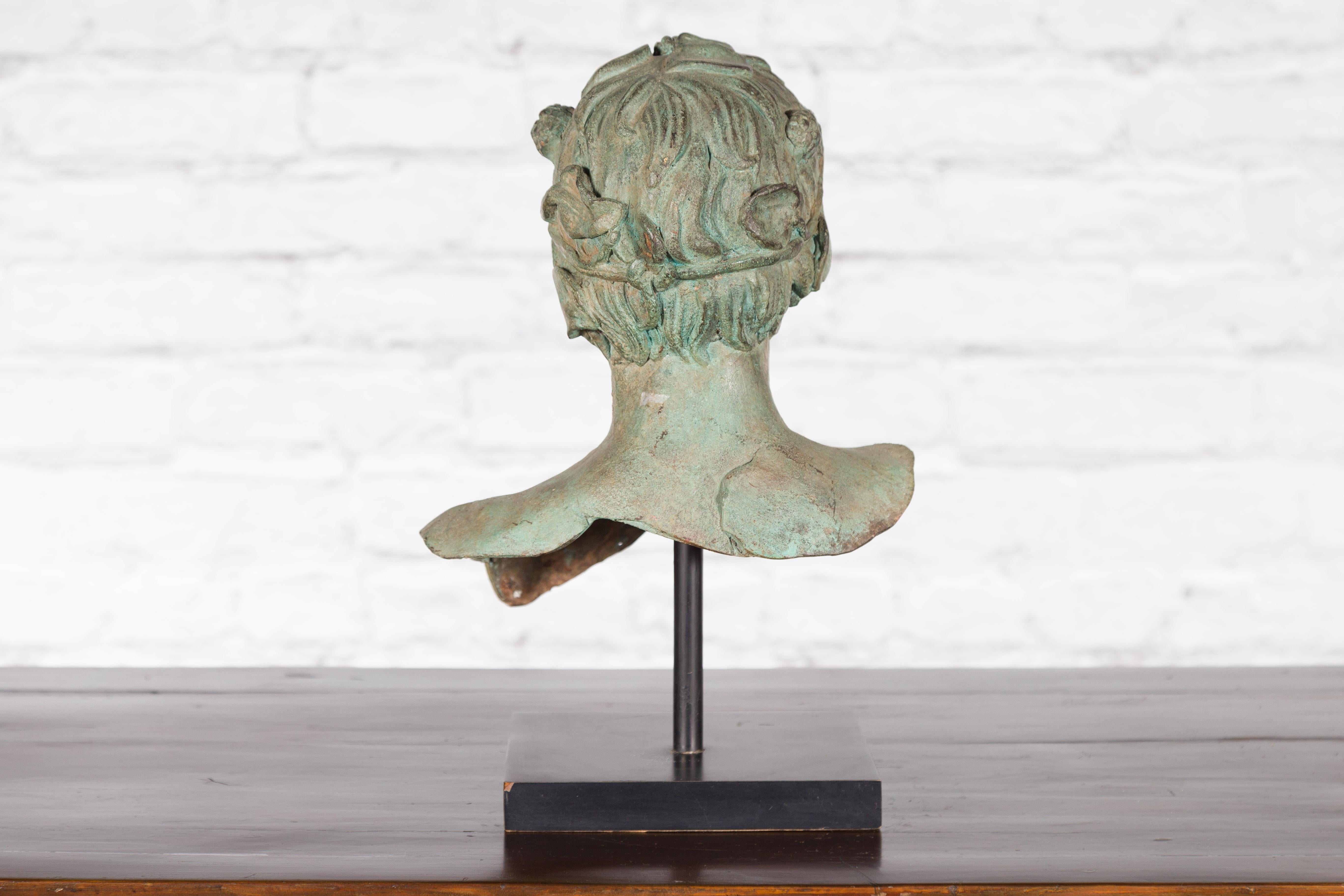 Bronze Greco-Roman Inspired Bust of a Young Man on Custom Stand 4