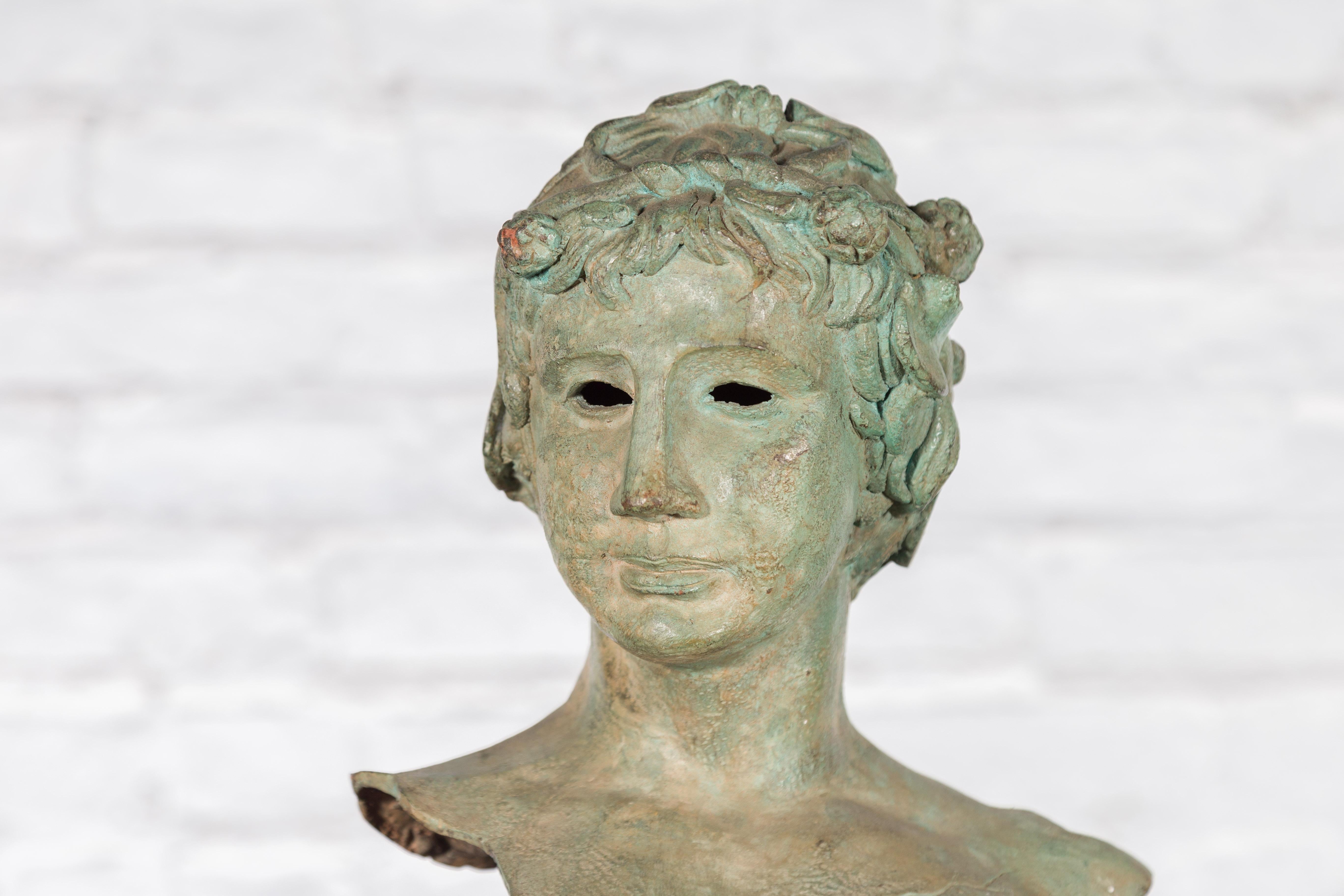 Greco Roman Bronze Greco-Roman Inspired Bust of a Young Man on Custom Stand