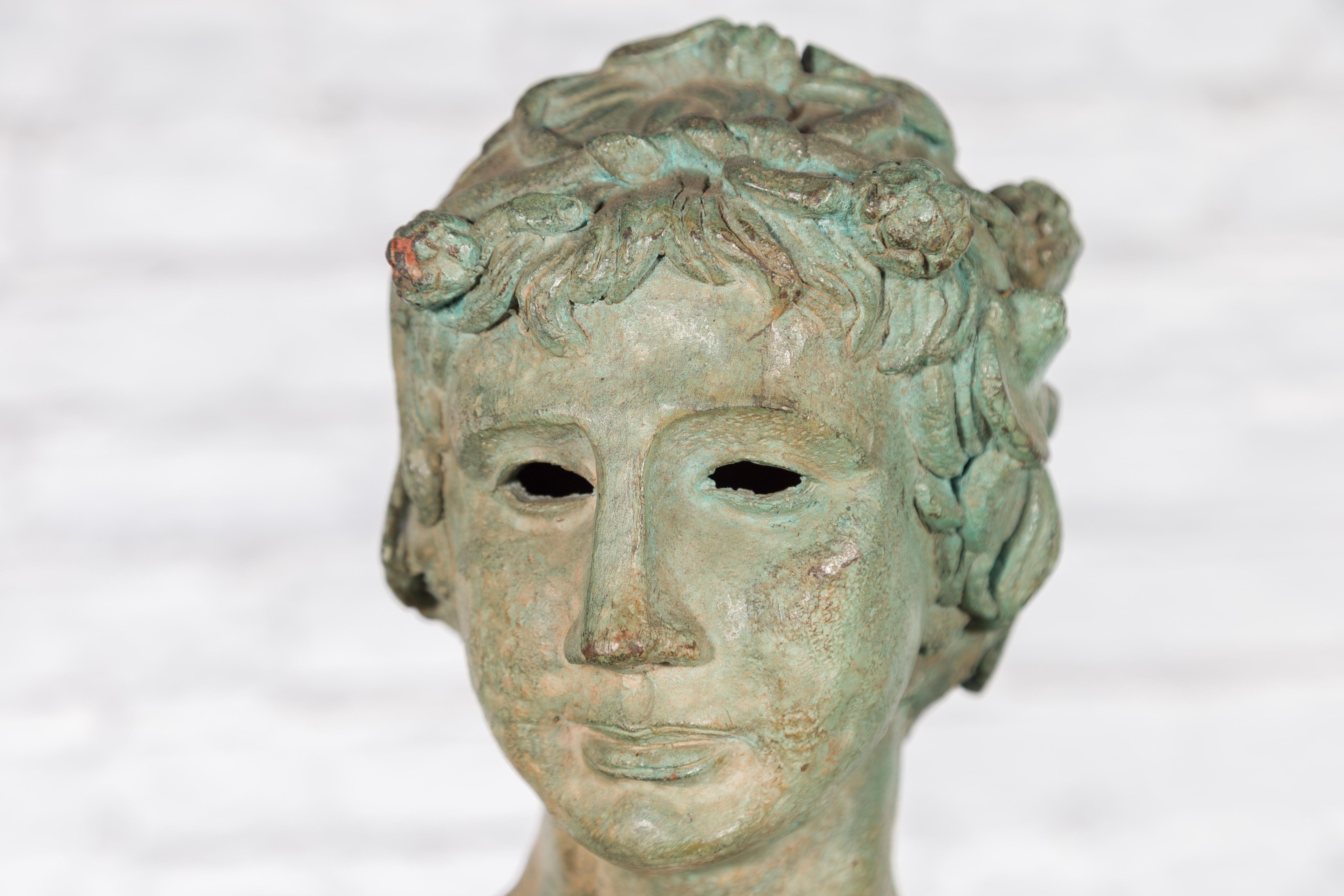 Bronze Greco-Roman Inspired Bust of a Young Man on Custom Stand 1