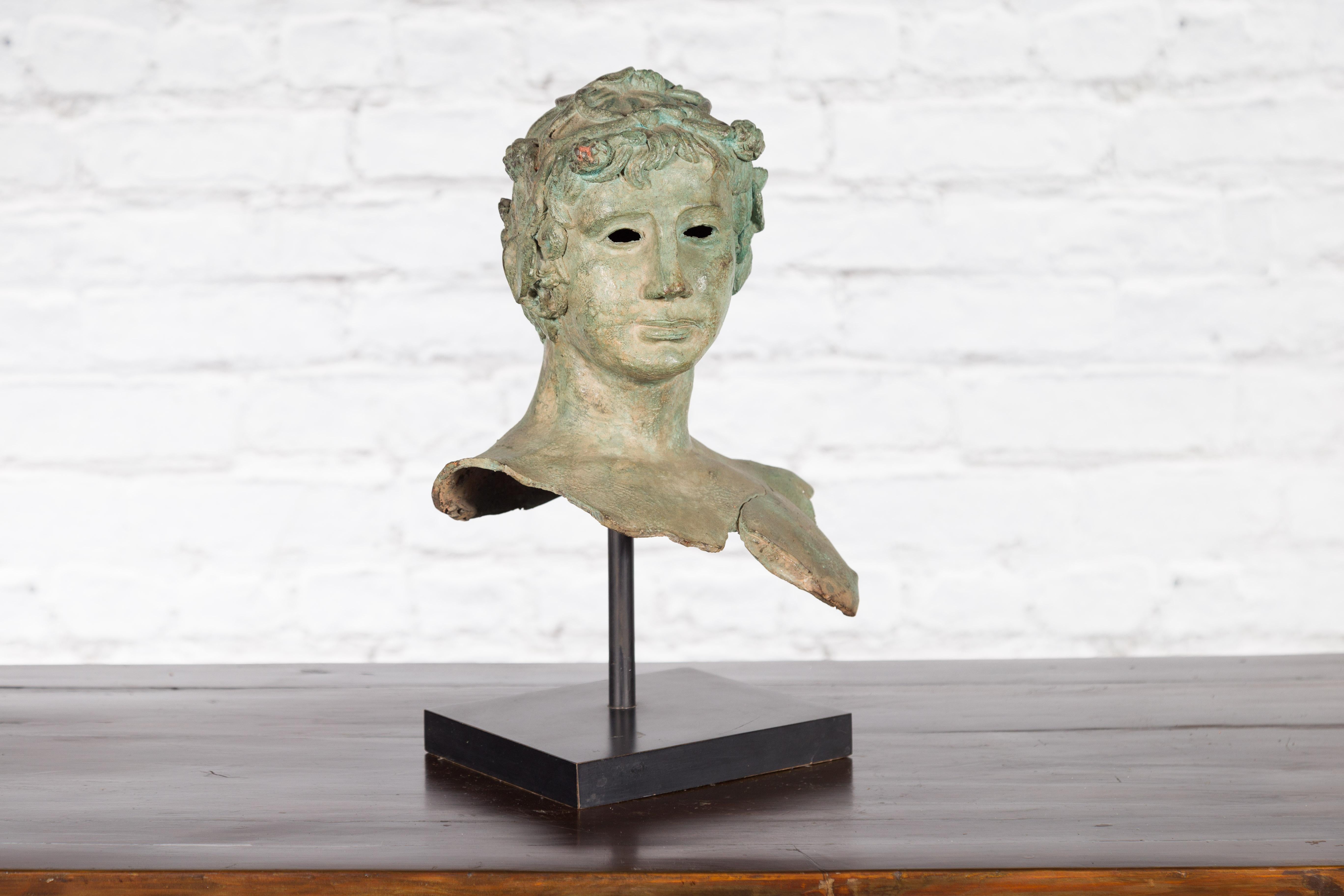 Bronze Greco-Roman Inspired Bust of a Young Man on Custom Stand 2