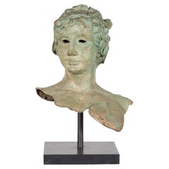 Bronze Greco-Roman Inspired Bust of a Young Man on Custom Stand