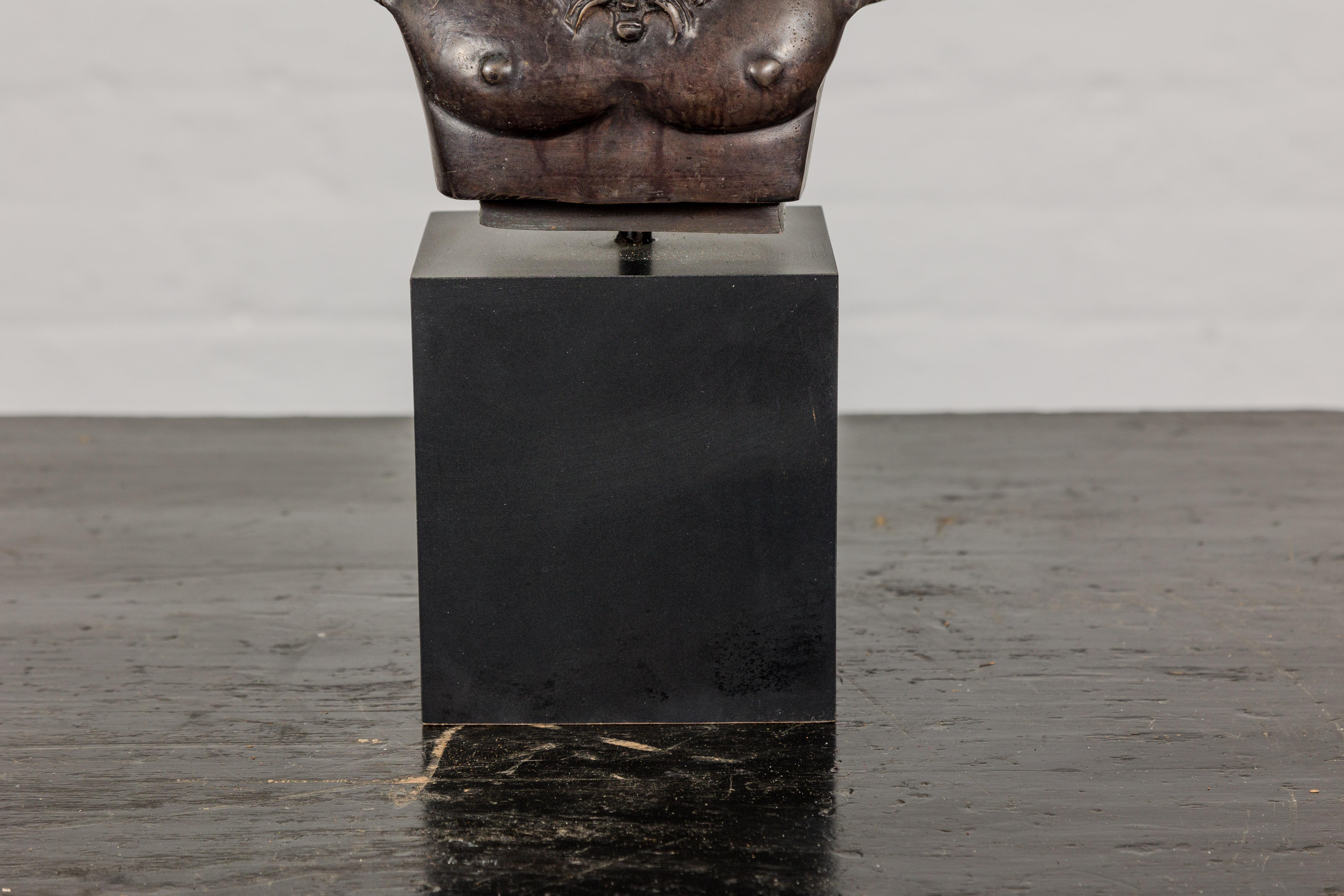 Bronze Greco Roman Style Bust of a Spartan Soldier on Black Wooden Base For Sale 2