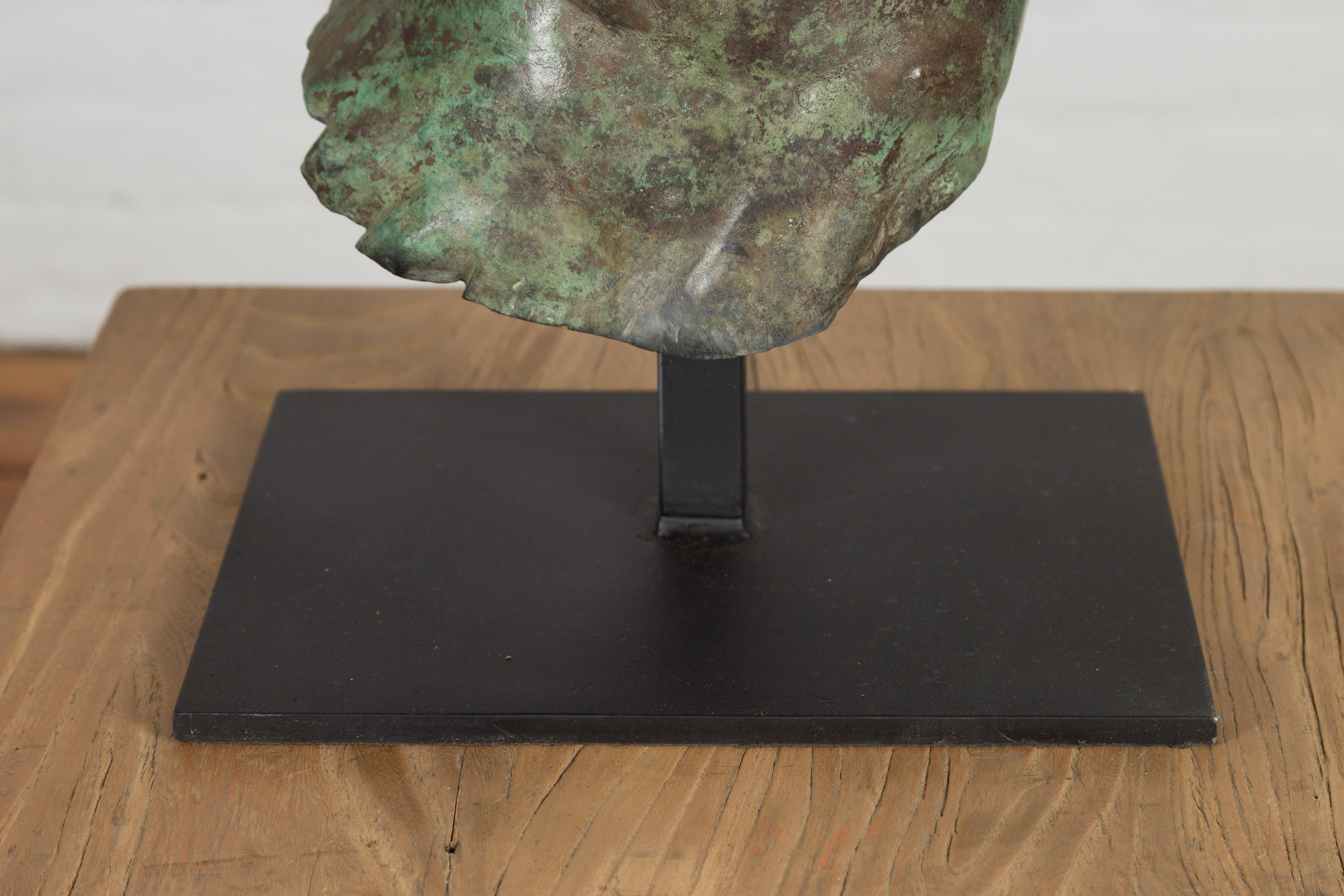 Bronze Greco Roman Style Contemporary Head Sculpture with Verdigris Patina For Sale 5