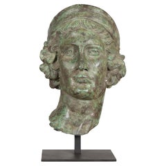 Bronze Greco Roman Style Contemporary Head Tabletop Sculpture 