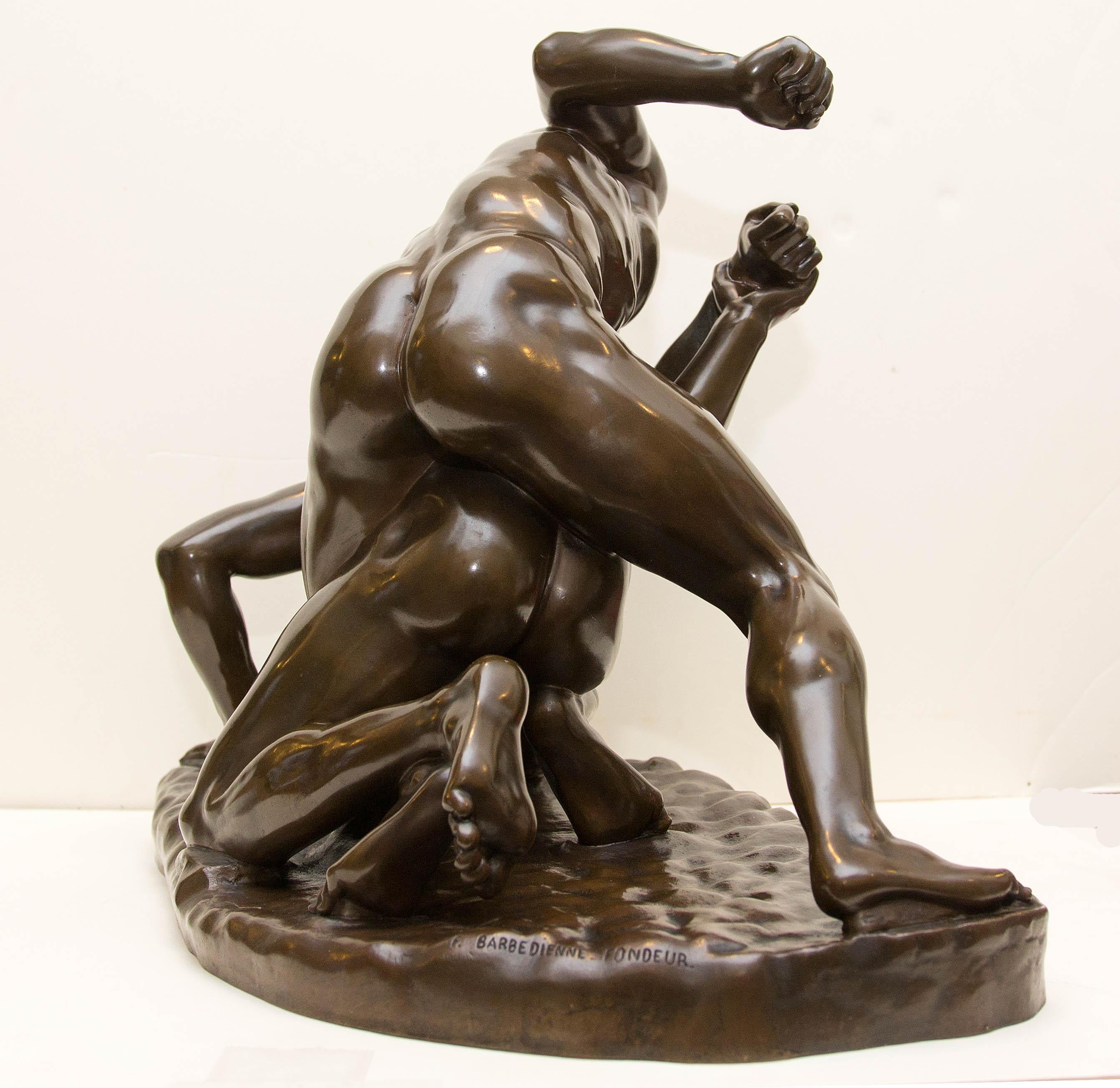French Bronze Greco-Roman Wrestlers F. Barbedienne Foundry