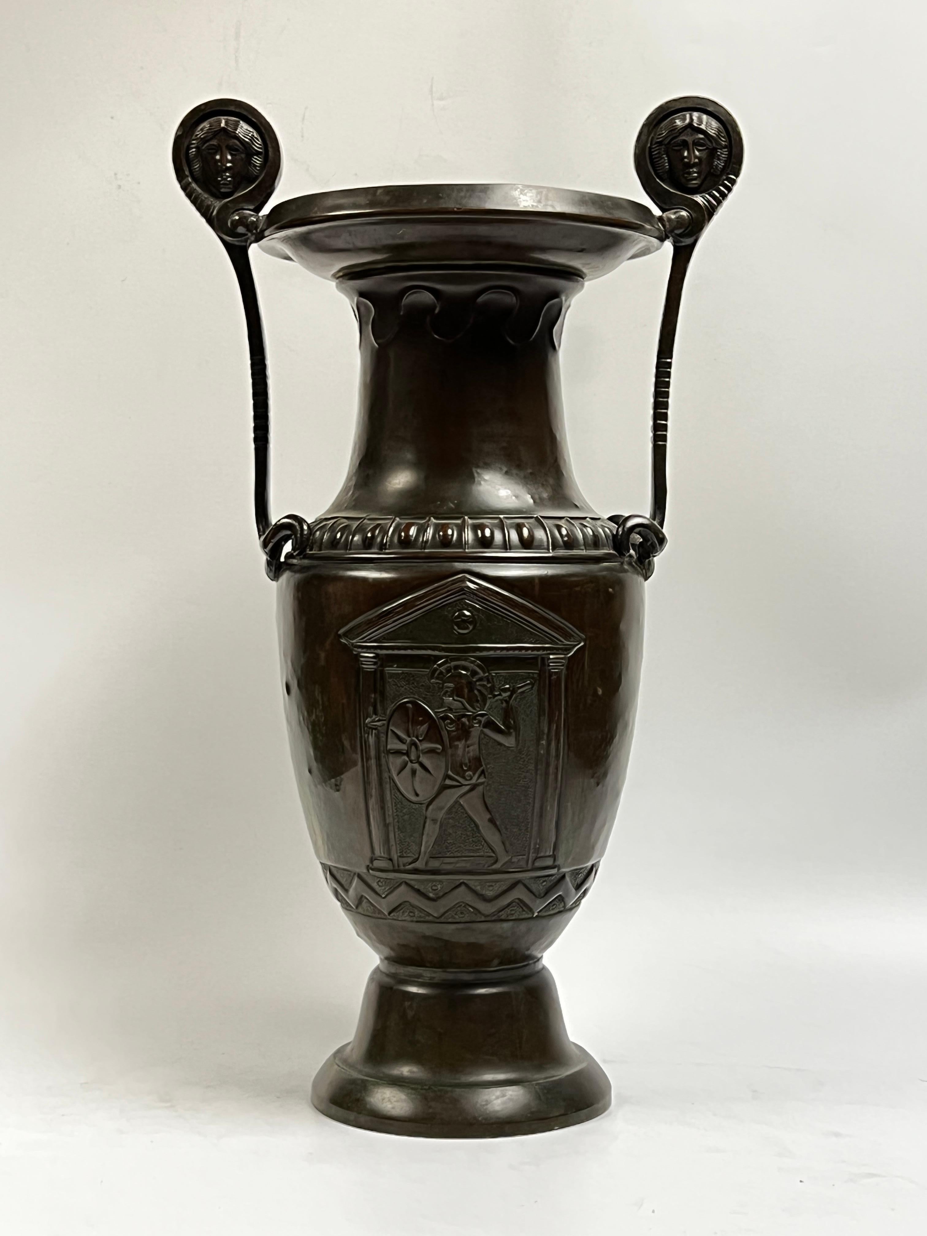Greek Revival Bronze Greek Volute Krater Vase For Sale
