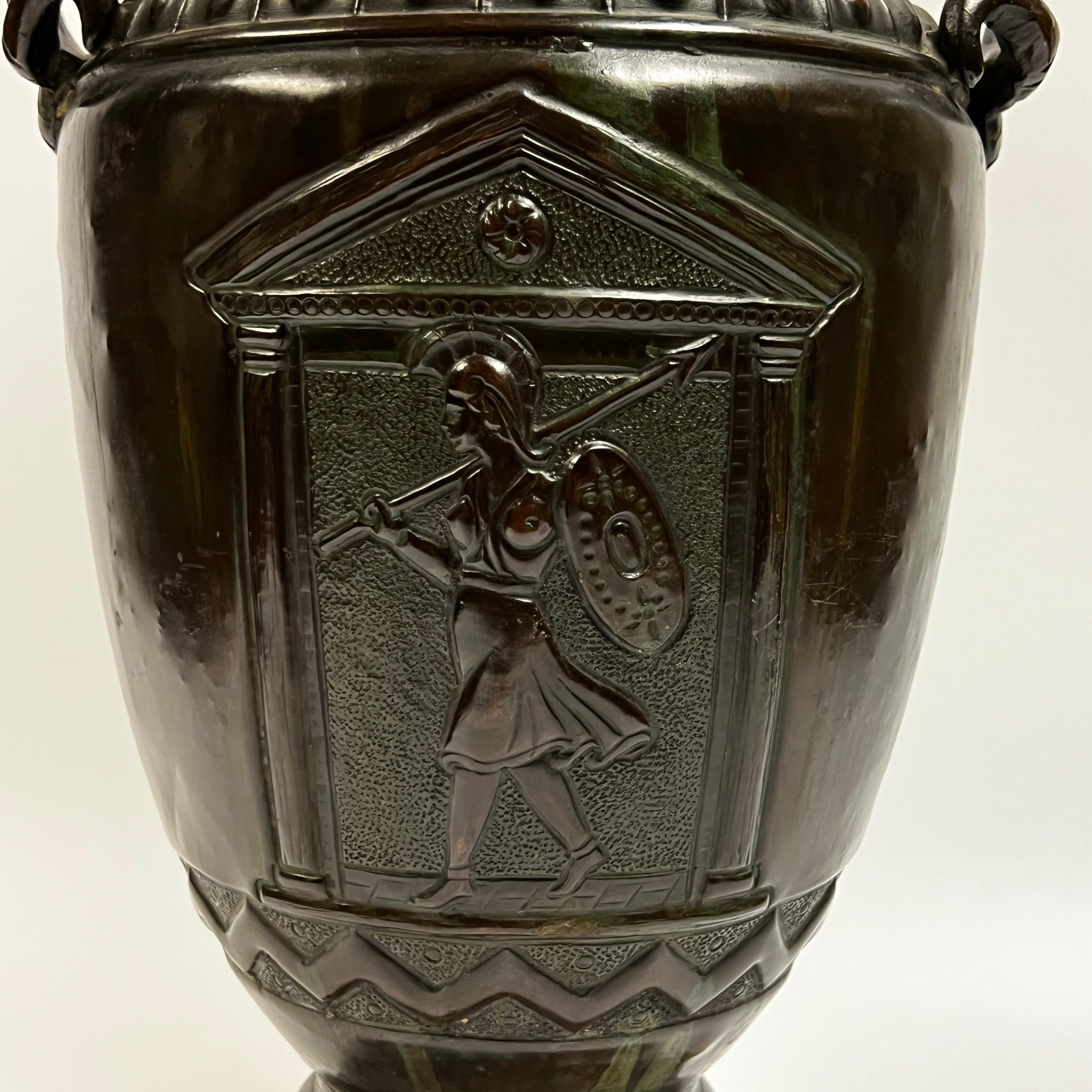 Patinated Bronze Greek Volute Krater Vase For Sale