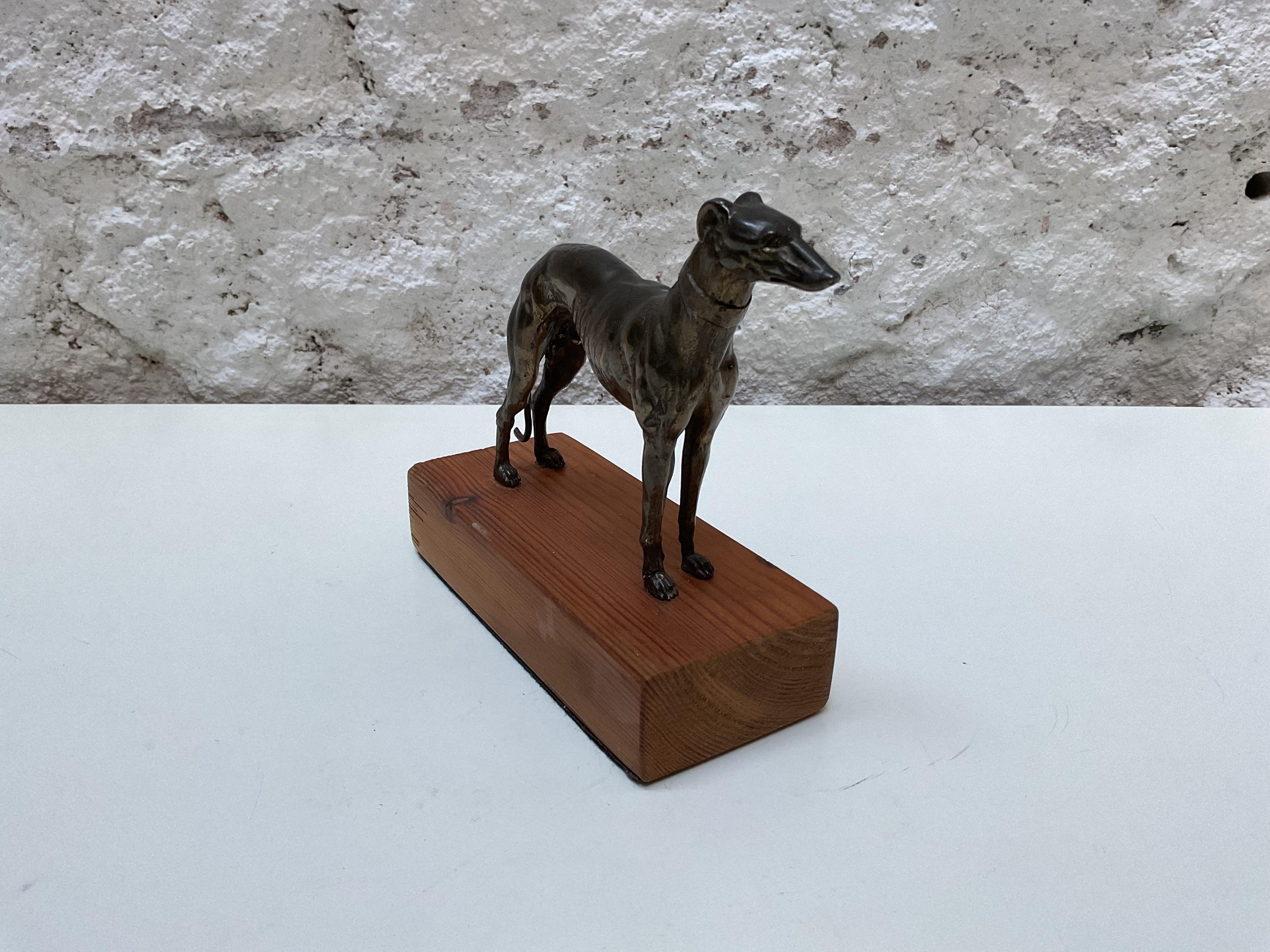 Scultura di cane levriero in bronzo su base di Wood, circa 1950

Affascinante scultura in bronzo di un cane levriero montata su una base di legno, realizzata nel 1950 circa. Questo elegante pezzo di metà secolo cattura la forma raffinata e la