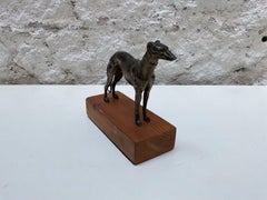 Bronze Greyhound Dog Sculpture on Wood Base, Circa 1950