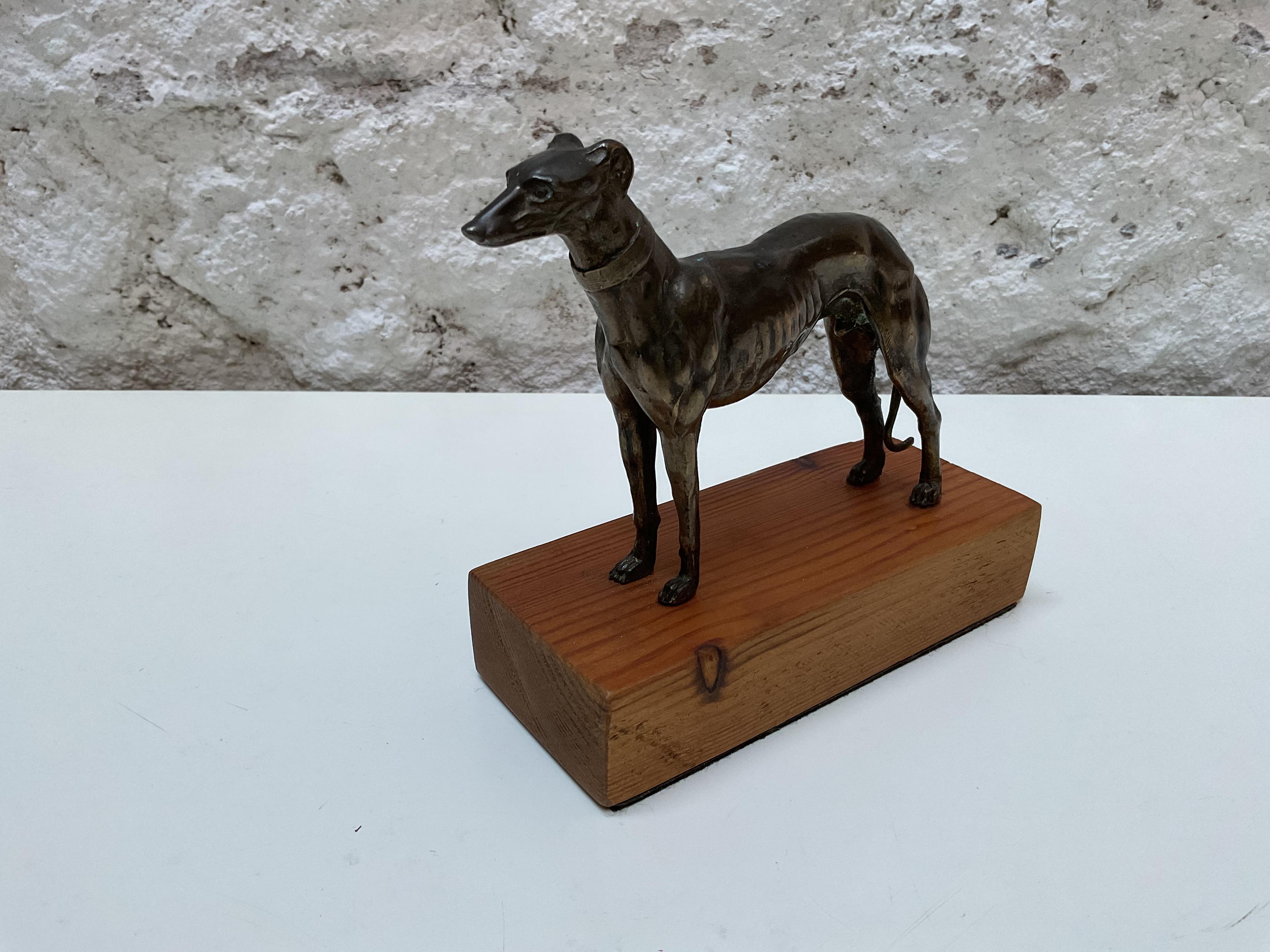 Spagnolo Scultura di cane levriero in bronzo su base di Wood, circa 1950 in vendita