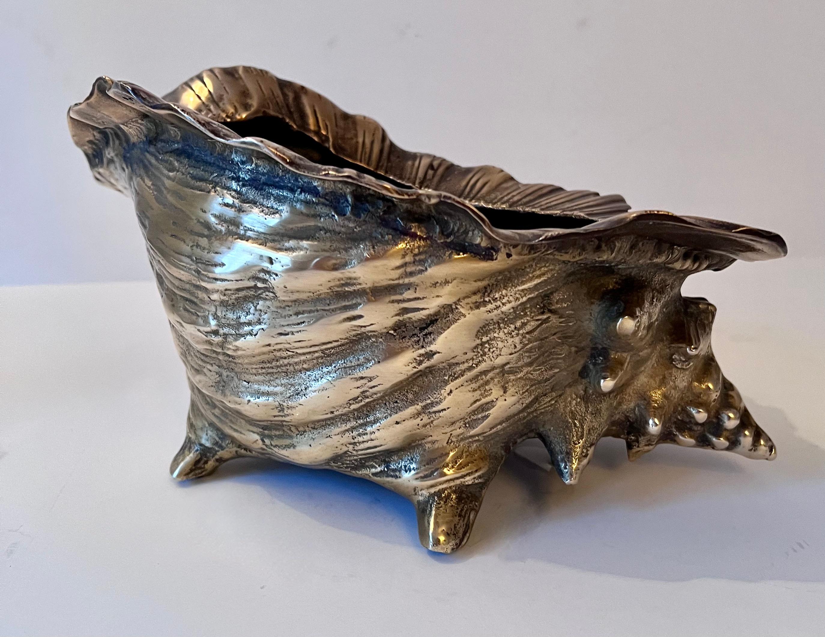 Polished Bronze Grotto Conch Shell Planter or Jardiniere
