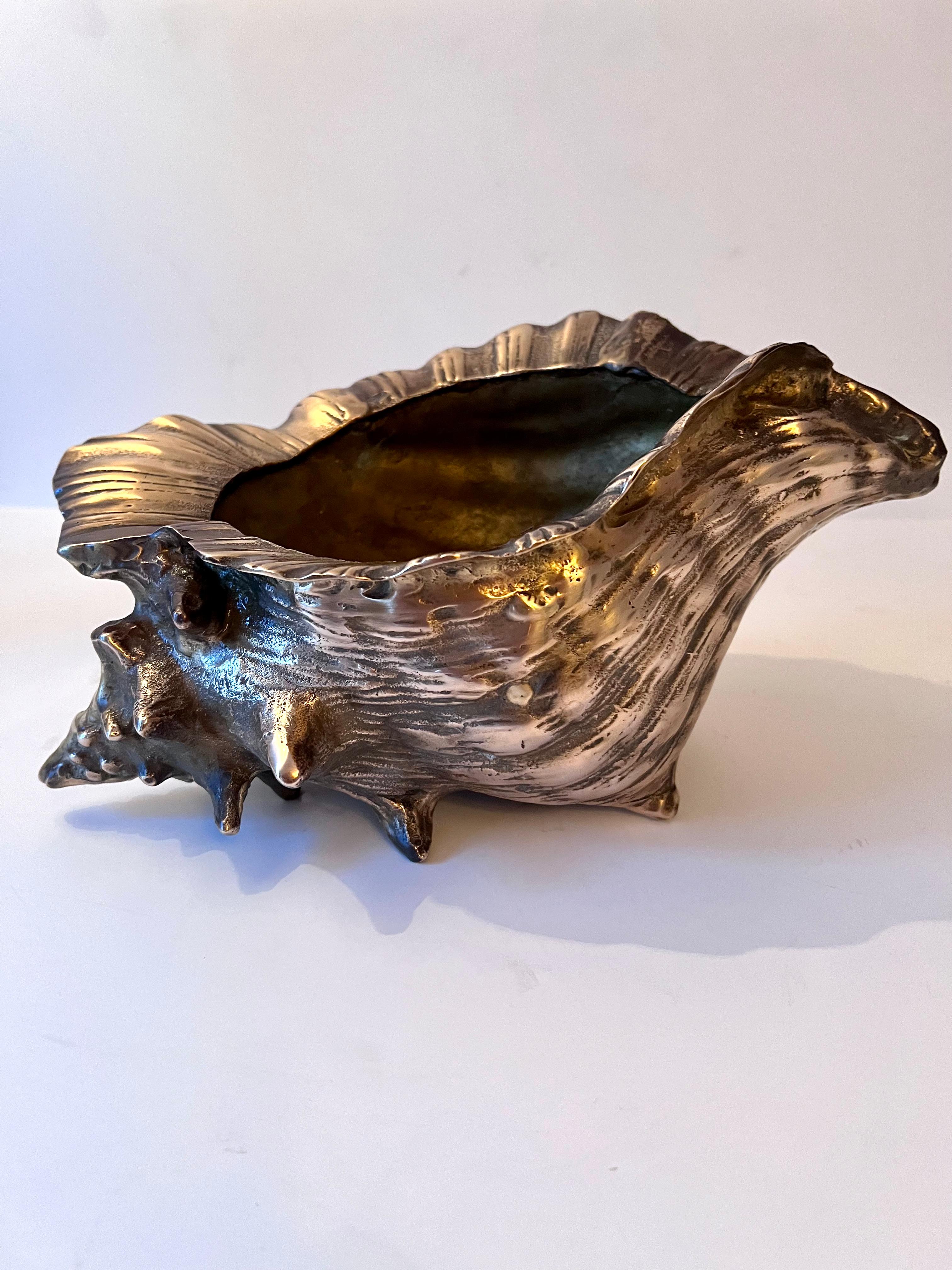 Brass Bronze Grotto Conch Shell Planter or Jardiniere
