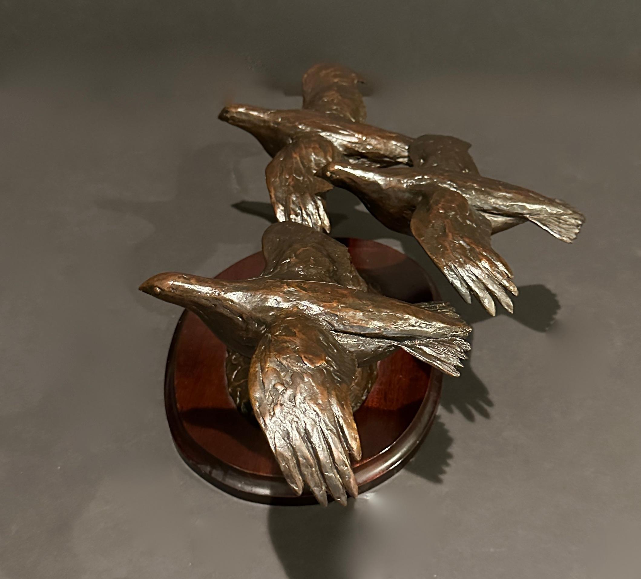 Late 20th Century Bronze Group Birds In Flight By Jane Barnes For Sale