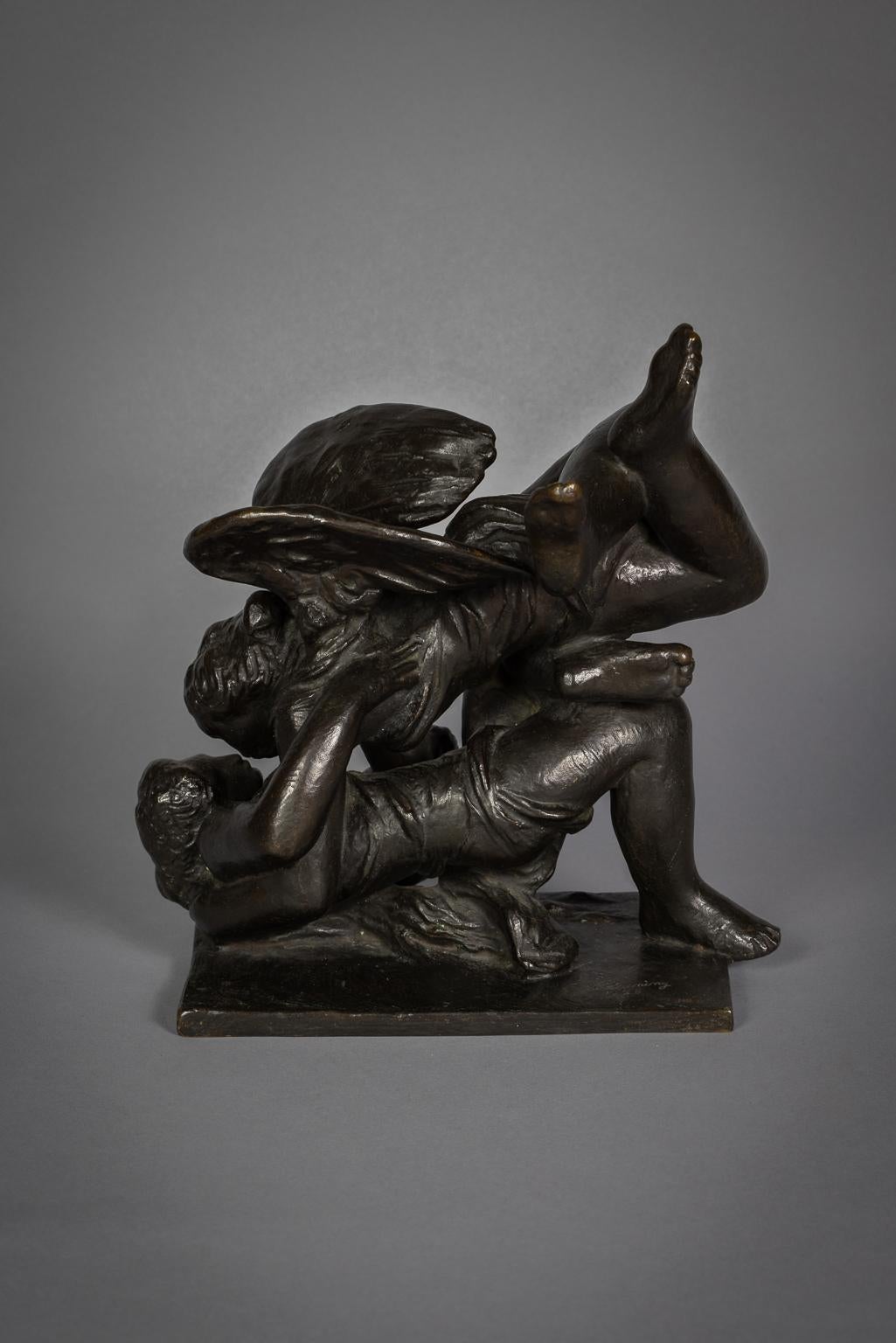 Bronze Group Cupid and Psyche by Gerhardt Henning 'Swedish 1880-1967' In Good Condition For Sale In New York, NY