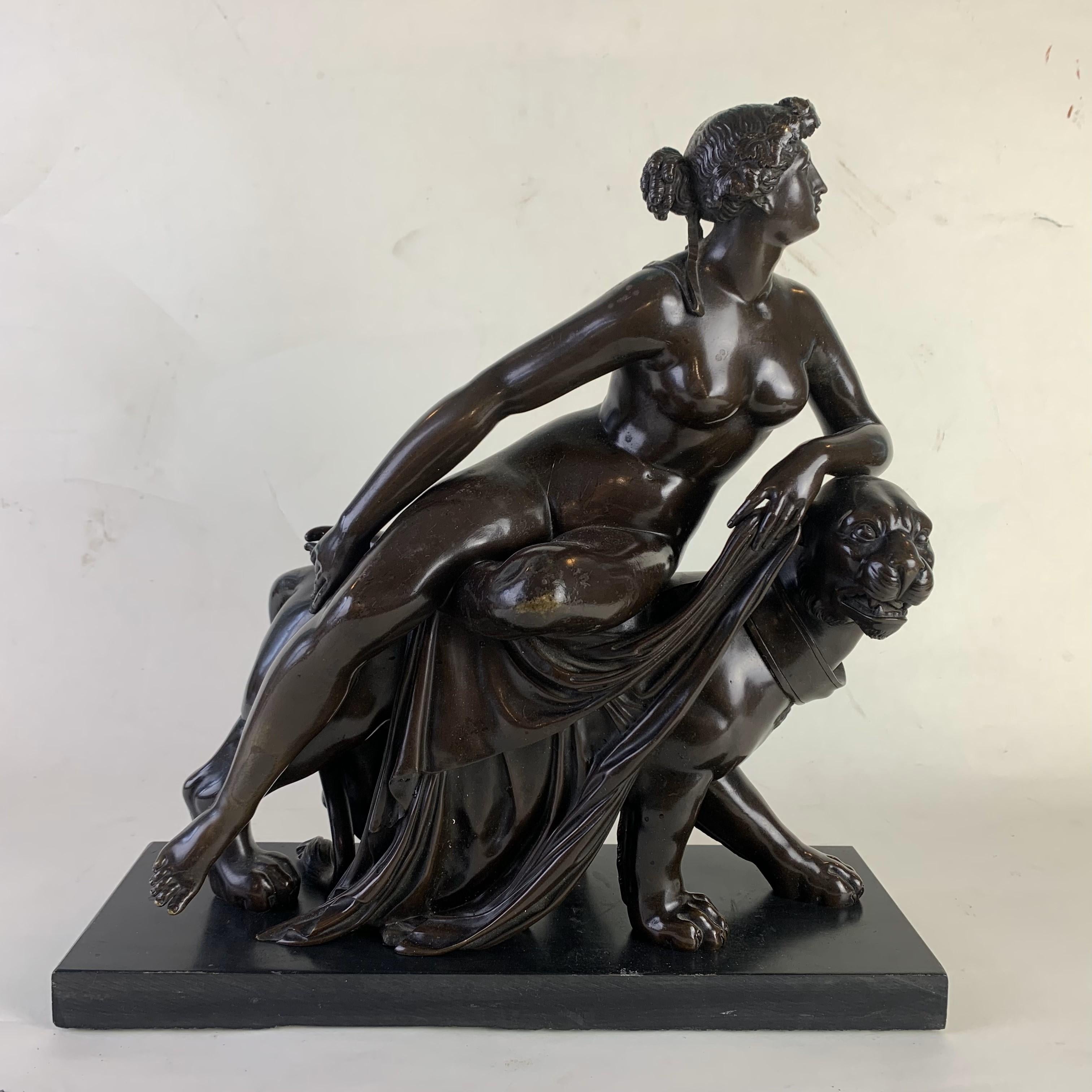 Bronze group of “Ariadne on the Panther’ after the original masterpiece by Johann Heinrich von Danneker. representing the taming of the wilderness by beauty. Ariadne lies naked upon the back of one of Dionysius’ panthers with her cloak draped over