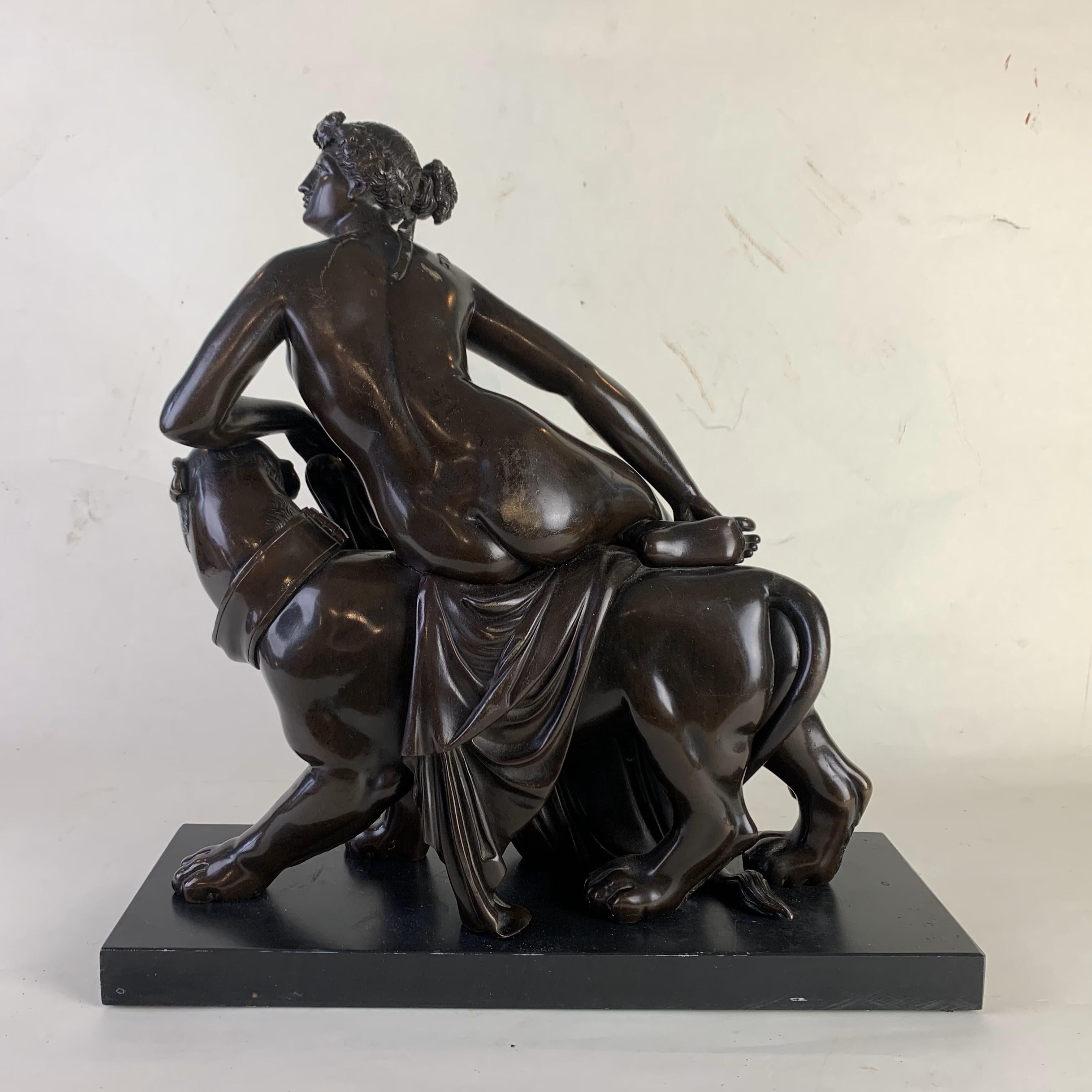 Neoclassical Bronze Group of Ariadne and the Leopard For Sale