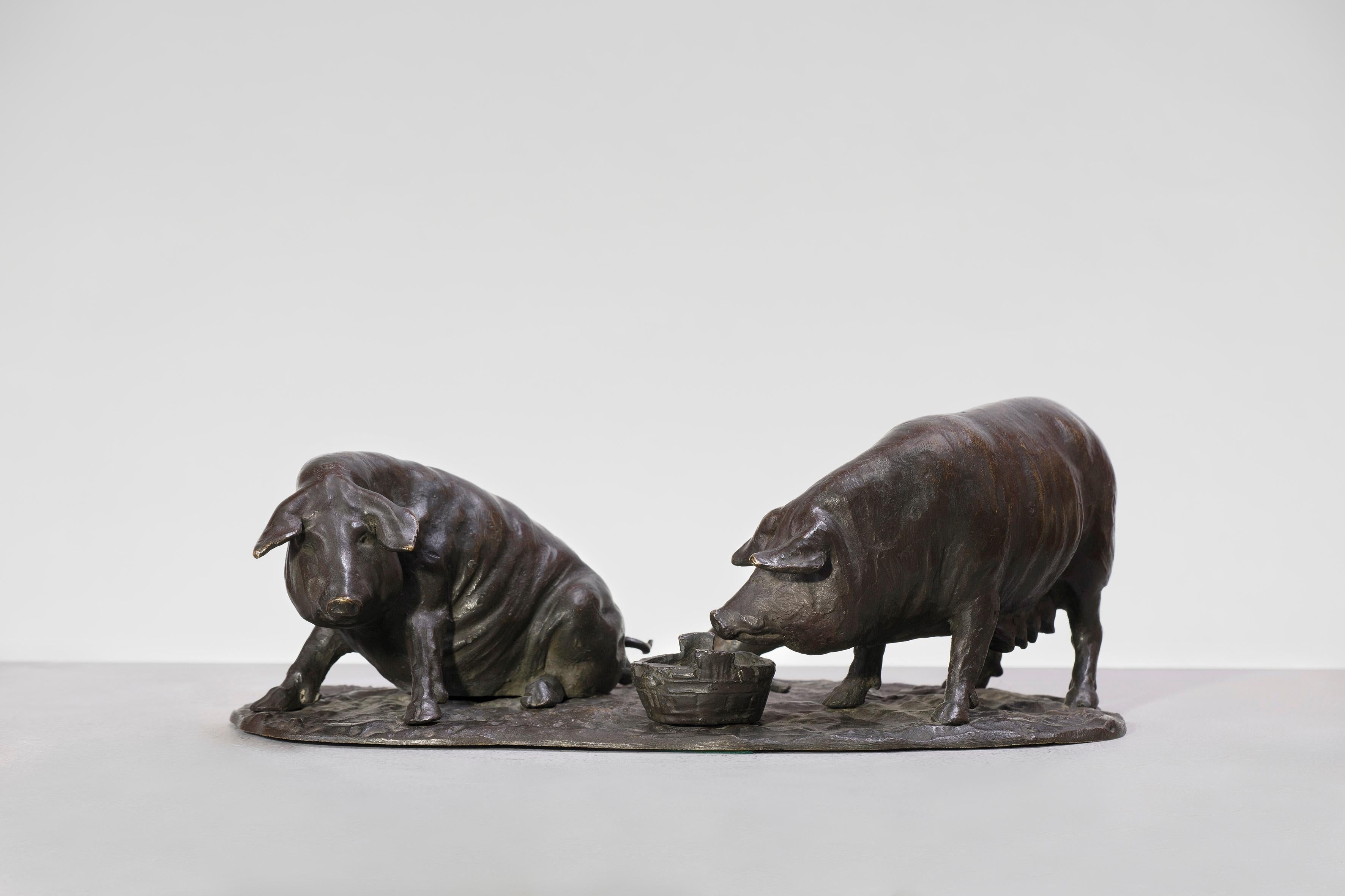 Bronze group of pigs, Italy, early 20th century.