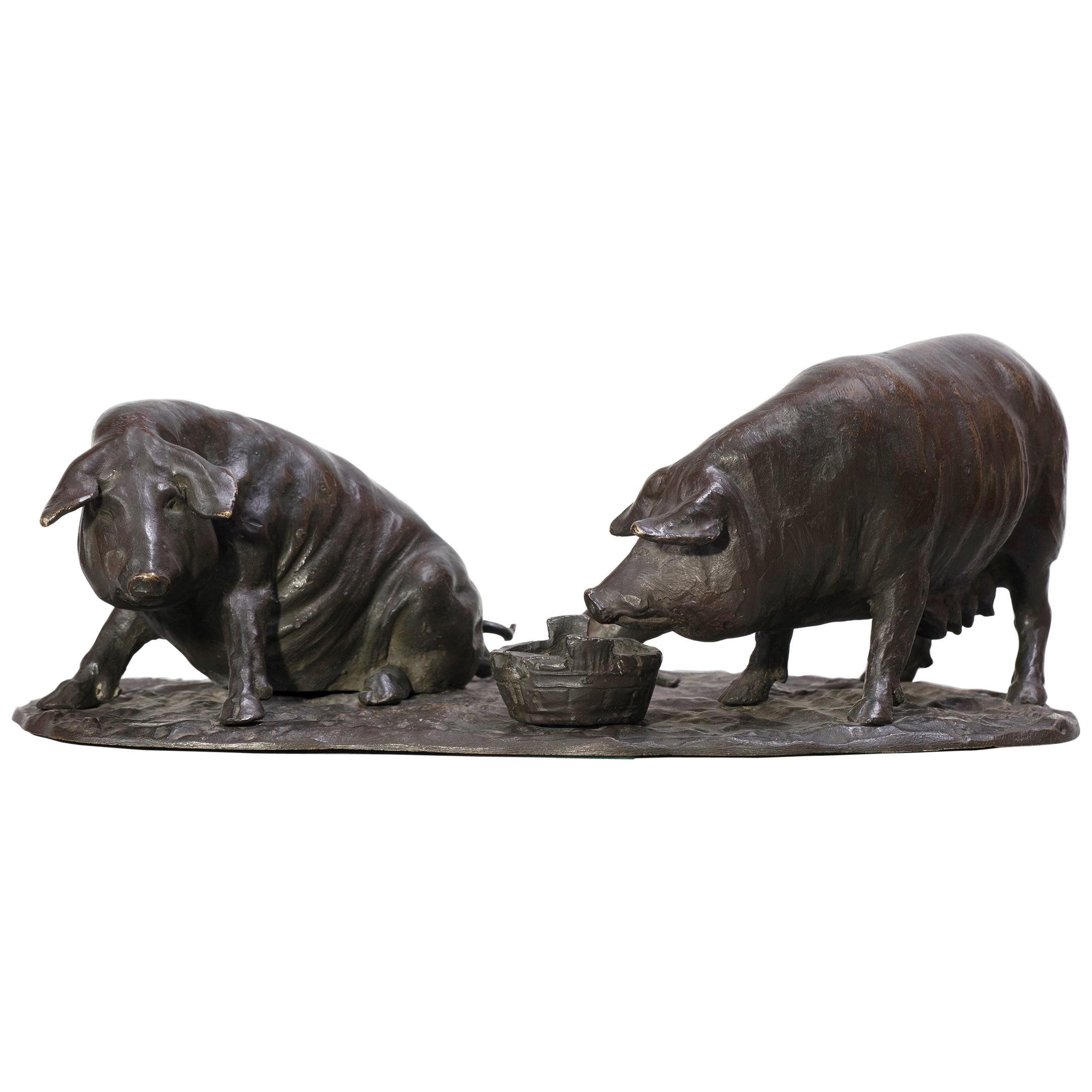 Bronze Group of Pigs