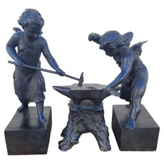 Bronze Group Of Putti Blacksmiths, 19th Century