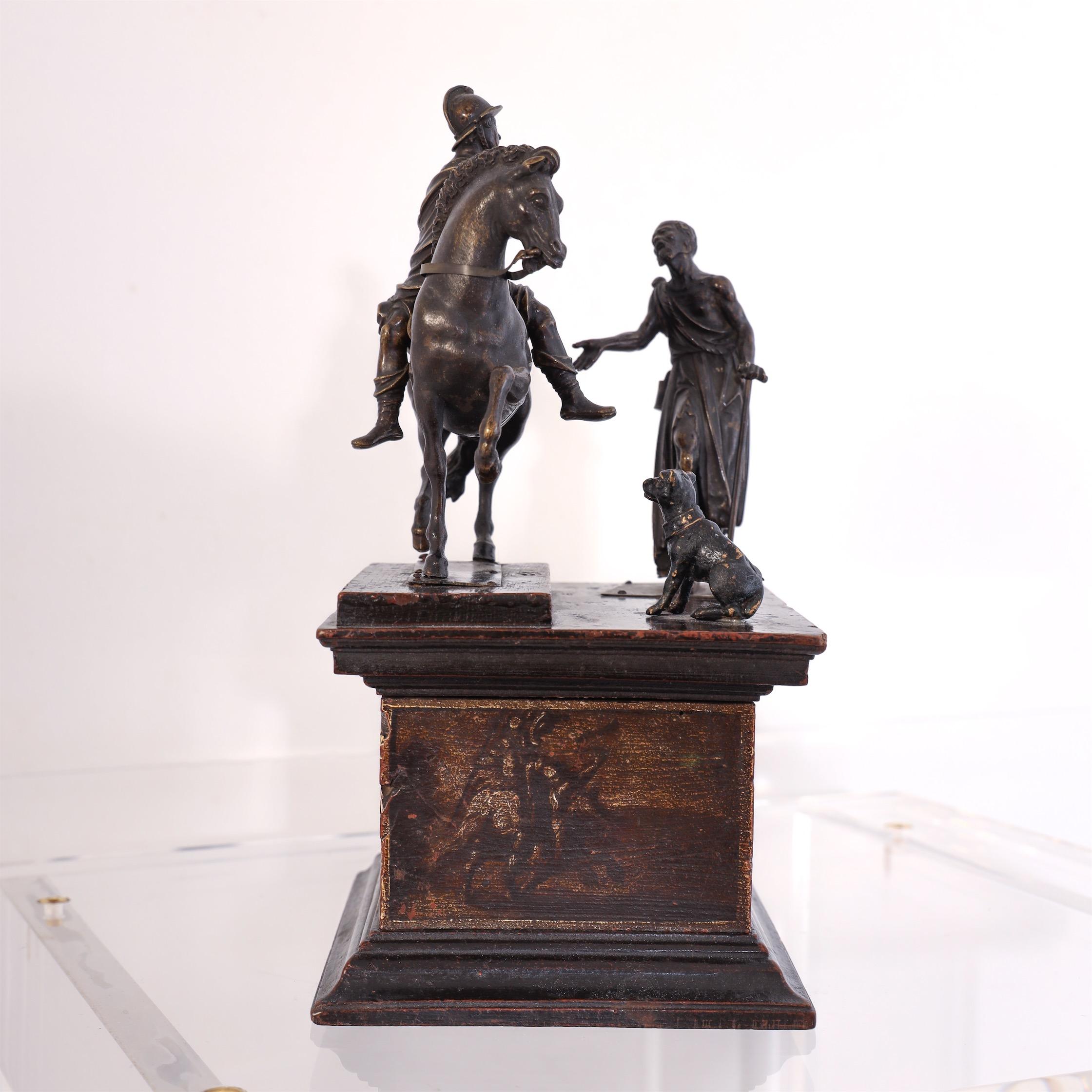 18th Century and Earlier Bronze Group of St. Martin with Beggar and Dog, Northern Italy, 17th Century