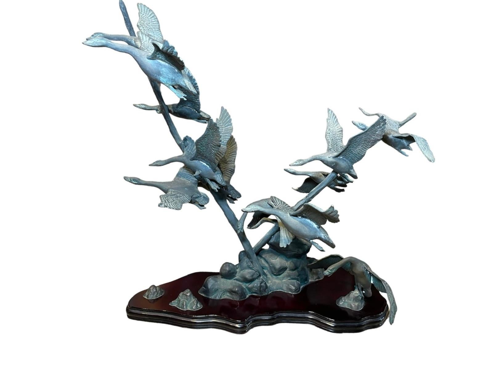 Korean Bronze Group Sculpture Of Gulls For Sale