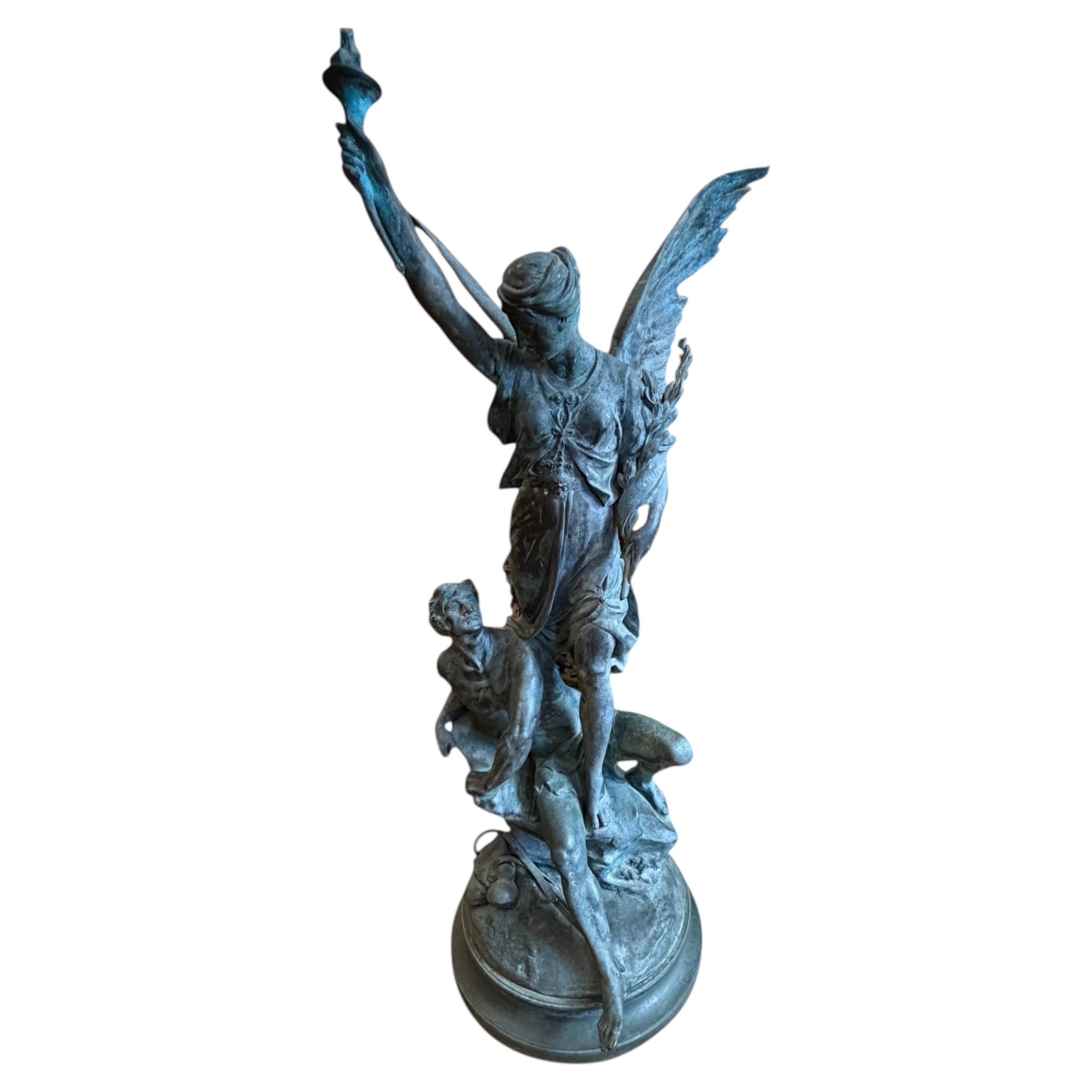 Bronze Group Sculpture- The Spirit Of Progress by Emile Louis Picault