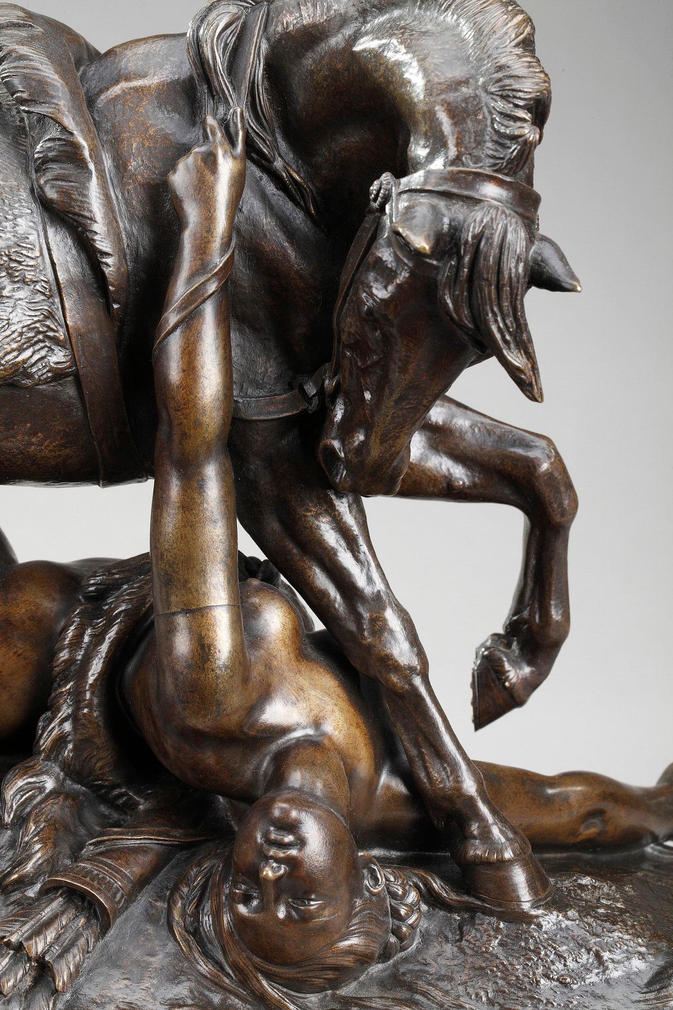 Français Groupe de bronze:: Amazone blessée de Théodore Gechter