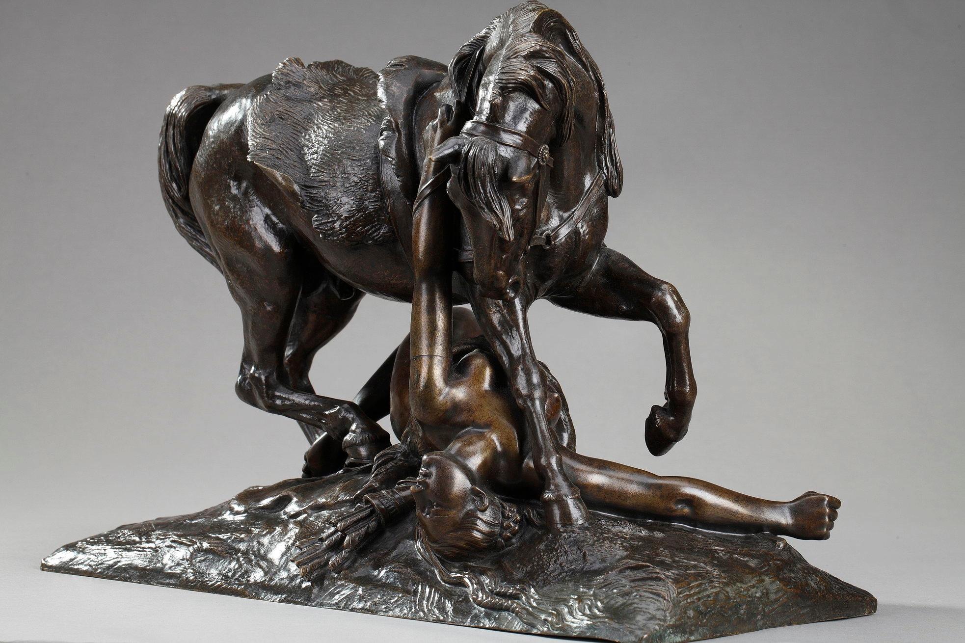Patiné Groupe de bronze:: Amazone blessée de Théodore Gechter