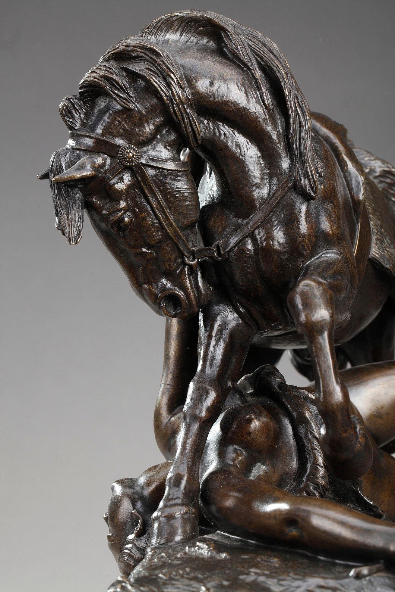 XIXe siècle Groupe de bronze:: Amazone blessée de Théodore Gechter