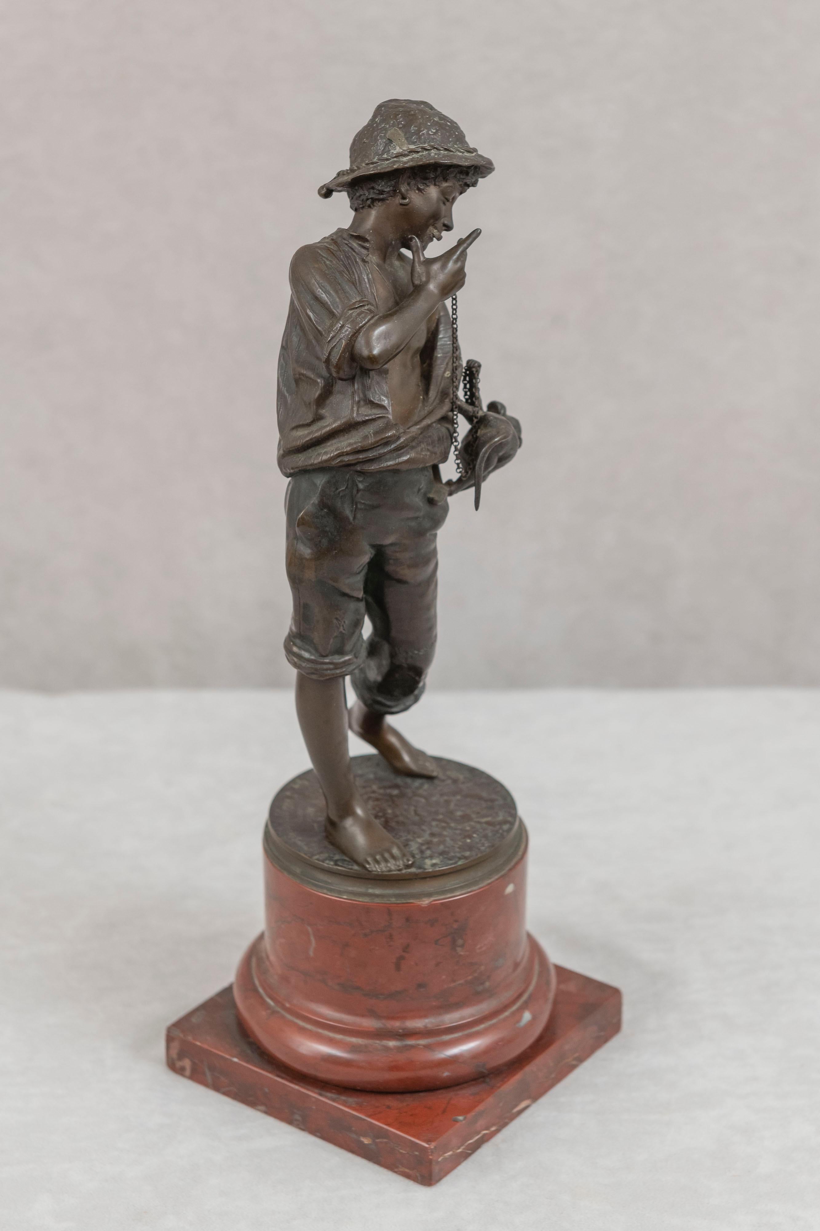 Hand-Crafted Bronze Group, Young Boy and His Trained Pet Monkey, German, Dated, 1894 For Sale