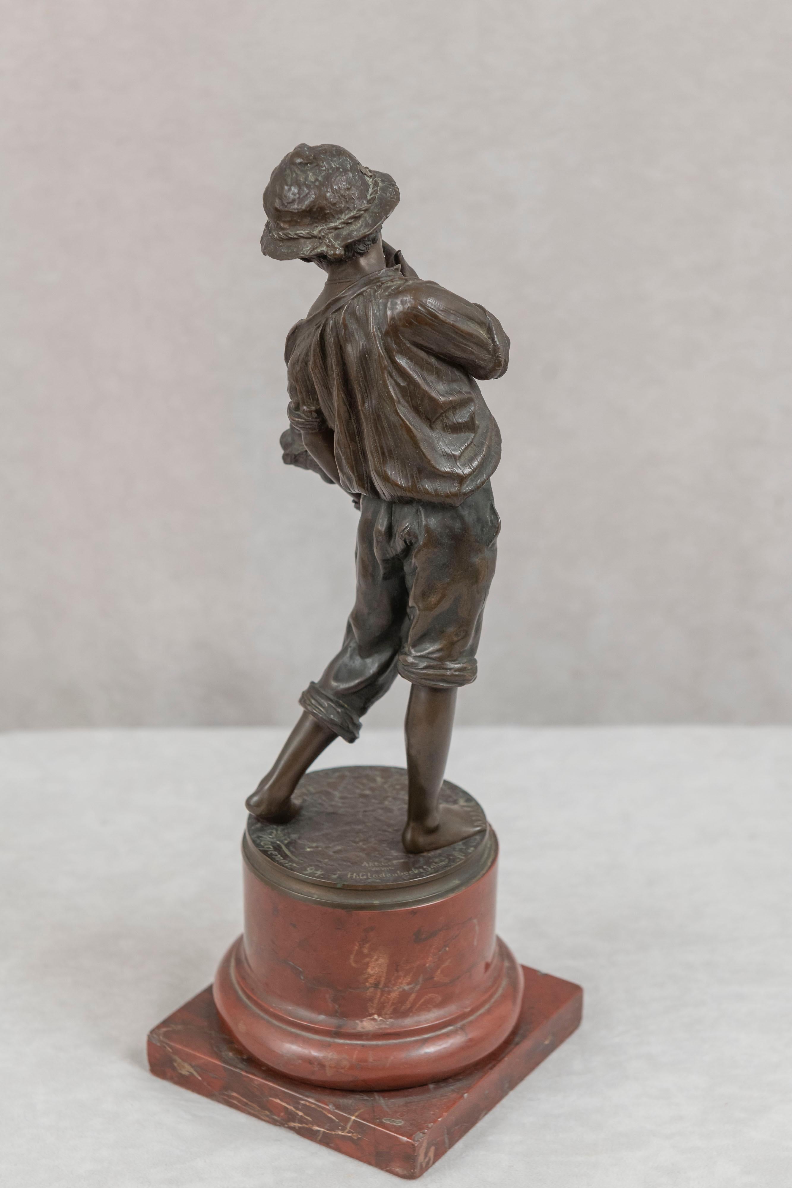 Bronze Group, Young Boy and His Trained Pet Monkey, German, Dated, 1894 In Good Condition For Sale In Petaluma, CA