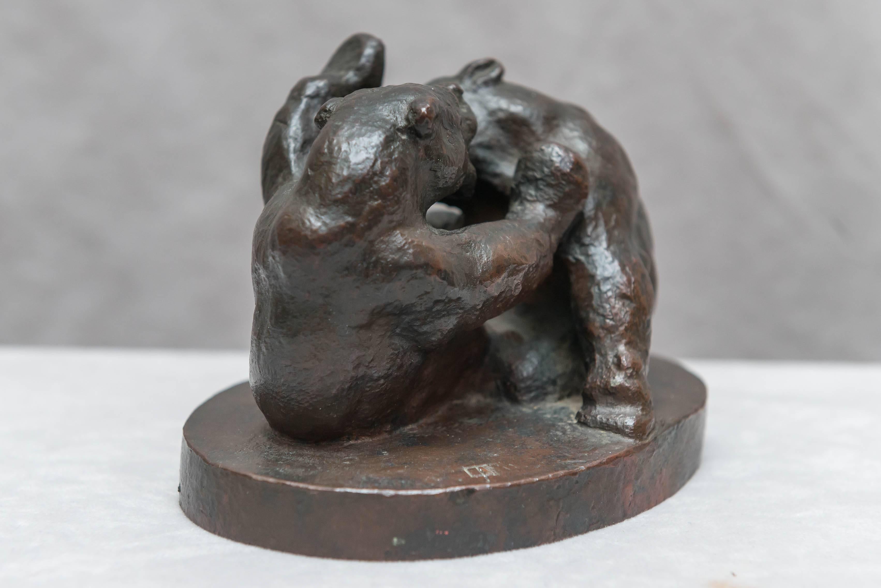 Patinated Bronze Grouping of Two Bears Playing