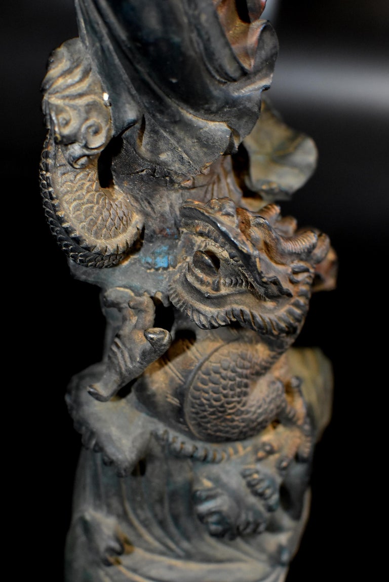 Bronze Guan Yin on Dragon Statue at 1stDibs quan yin dragon