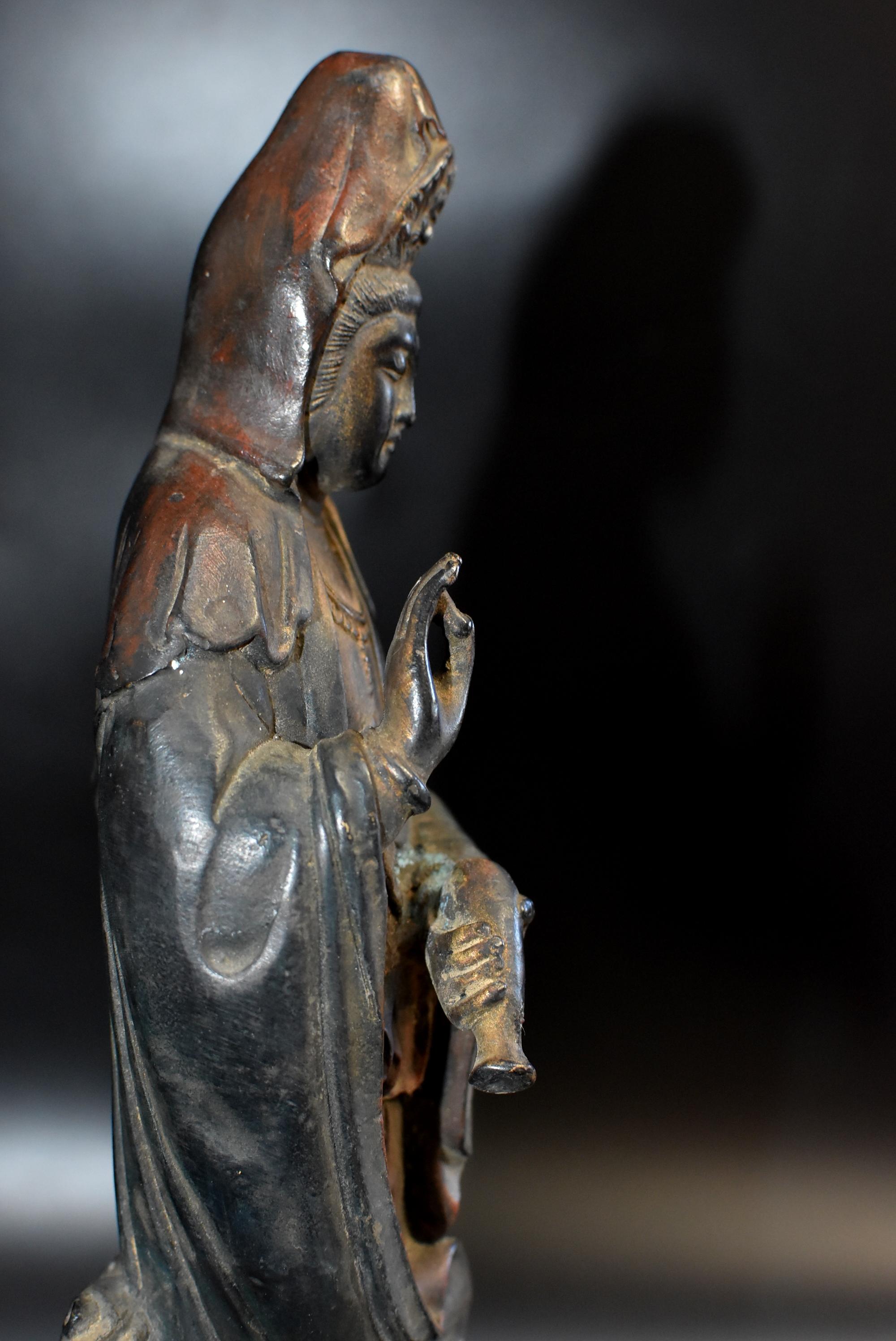Bronze Guan Yin on Dragon Statue 7