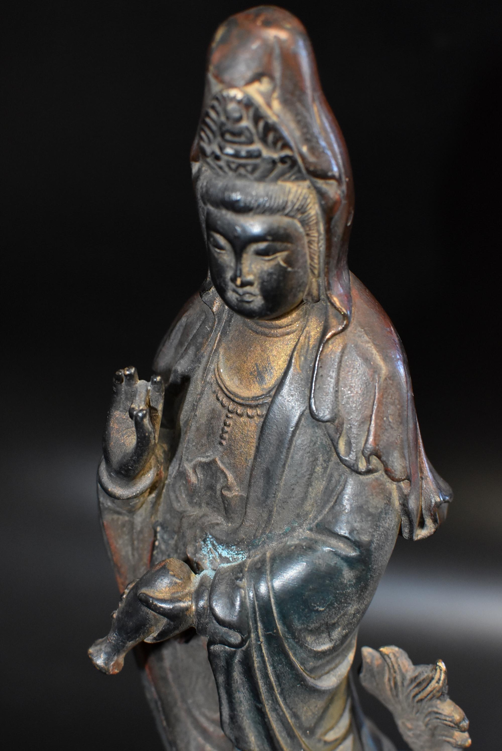 Bronze Guan Yin on Dragon Statue 9