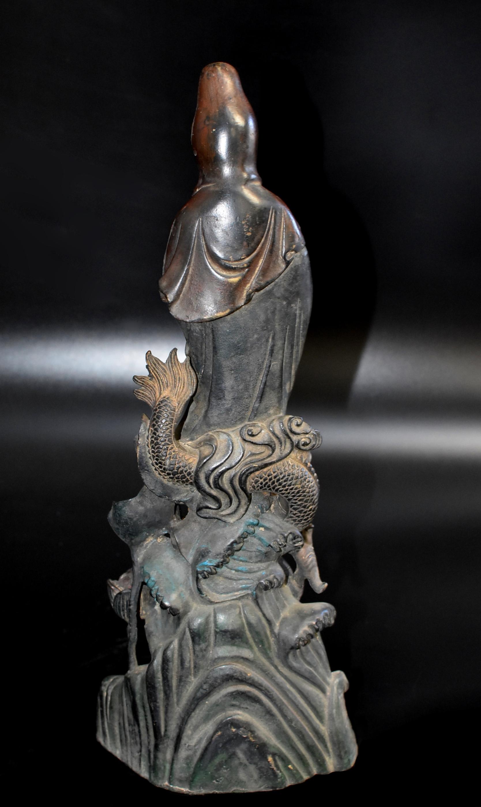 Bronze Guan Yin on Dragon Statue 10