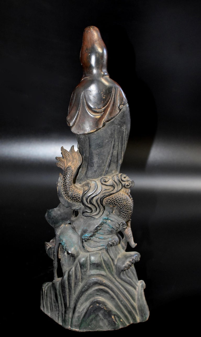 Bronze Guan Yin on Dragon Statue at 1stDibs quan yin dragon
