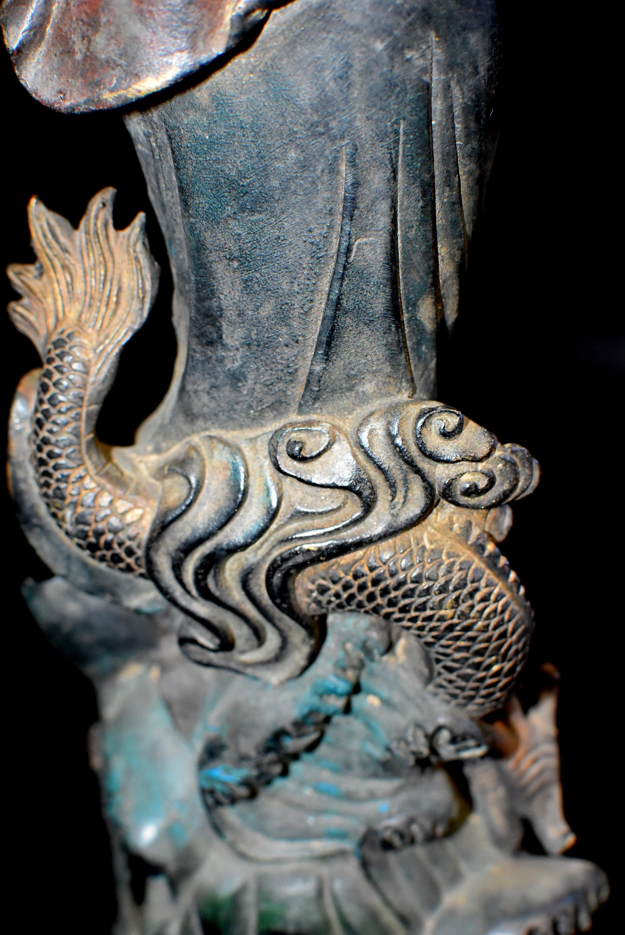 Bronze Guan Yin on Dragon Statue 11