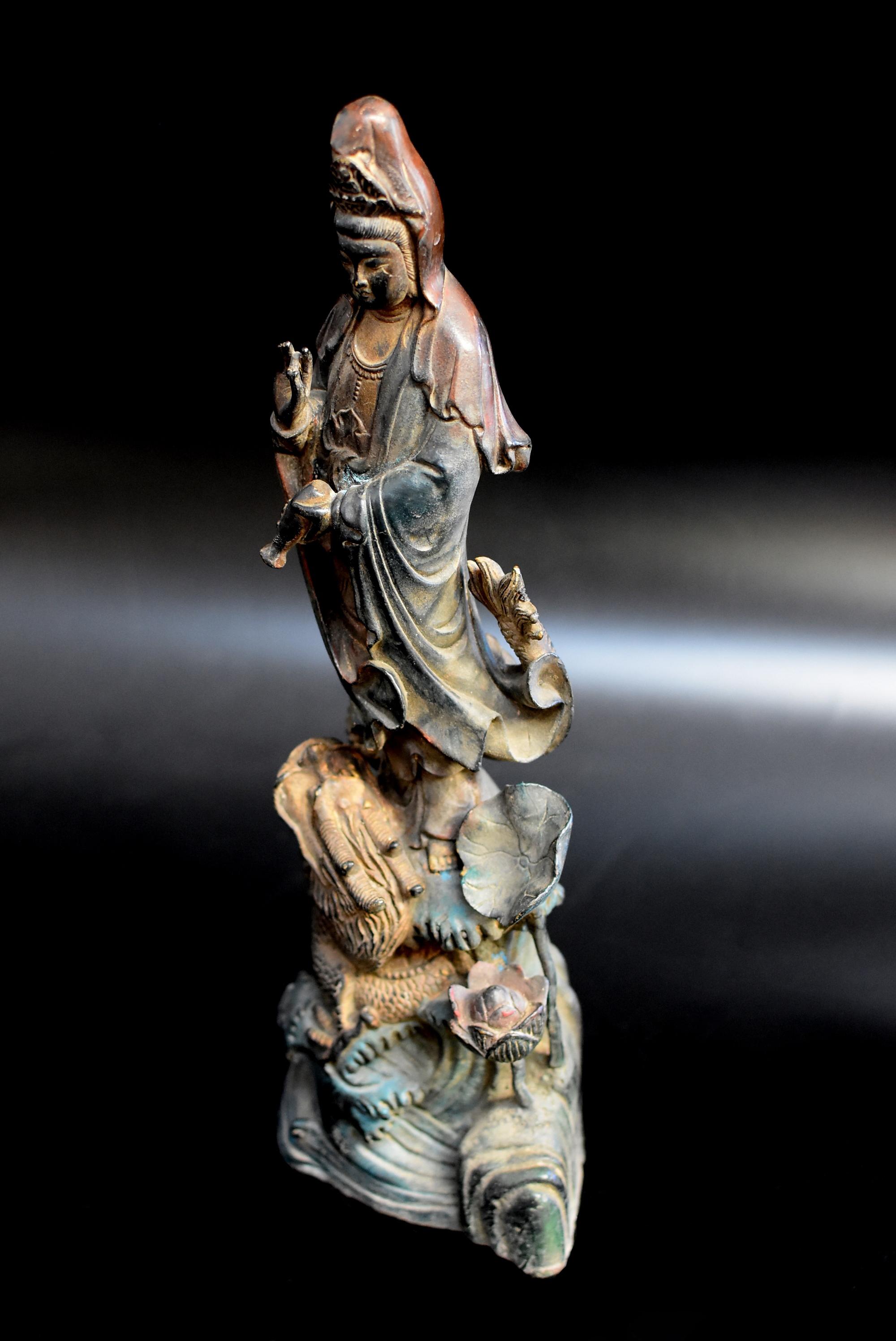 20th Century Bronze Guan Yin on Dragon Statue