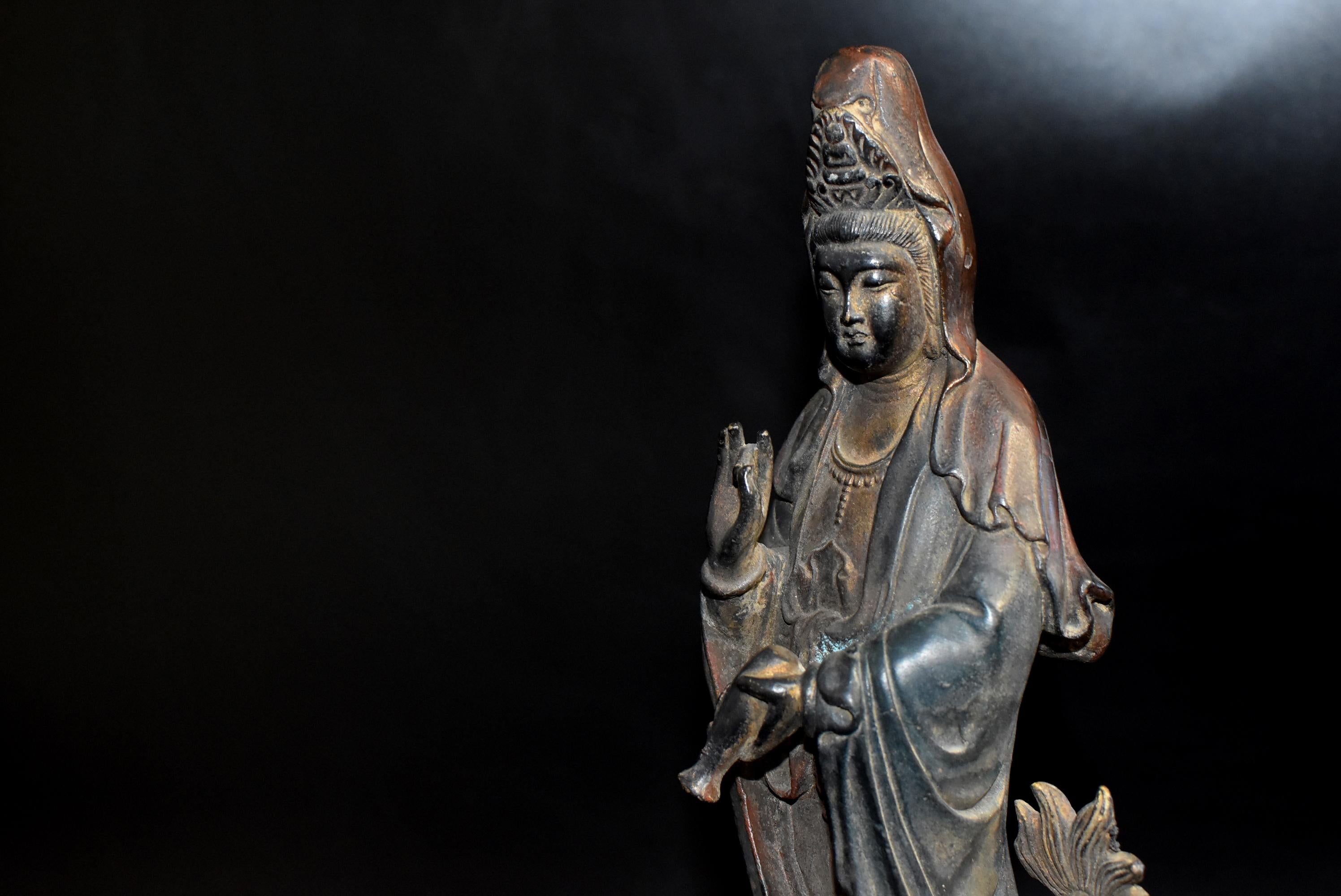 Bronze Guan Yin on Dragon Statue 1