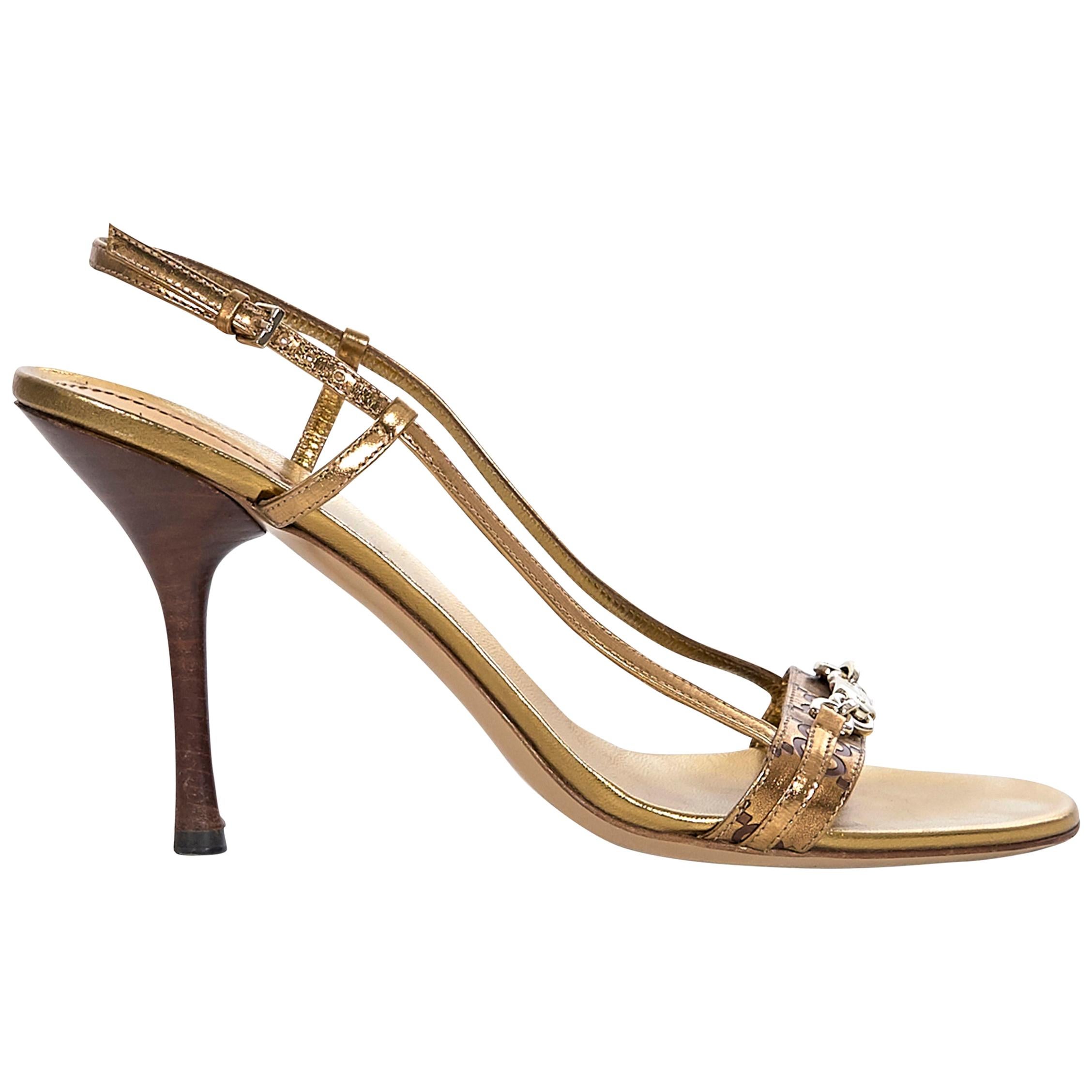 Gucci Bronze Leather GG-Embossed Sandals