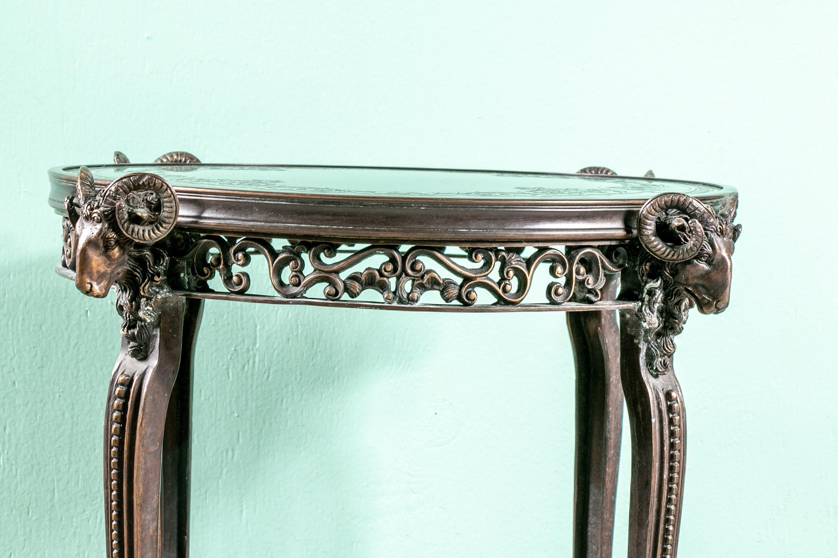 Bronze Gueridon Table with Ram’s Head Accents 2