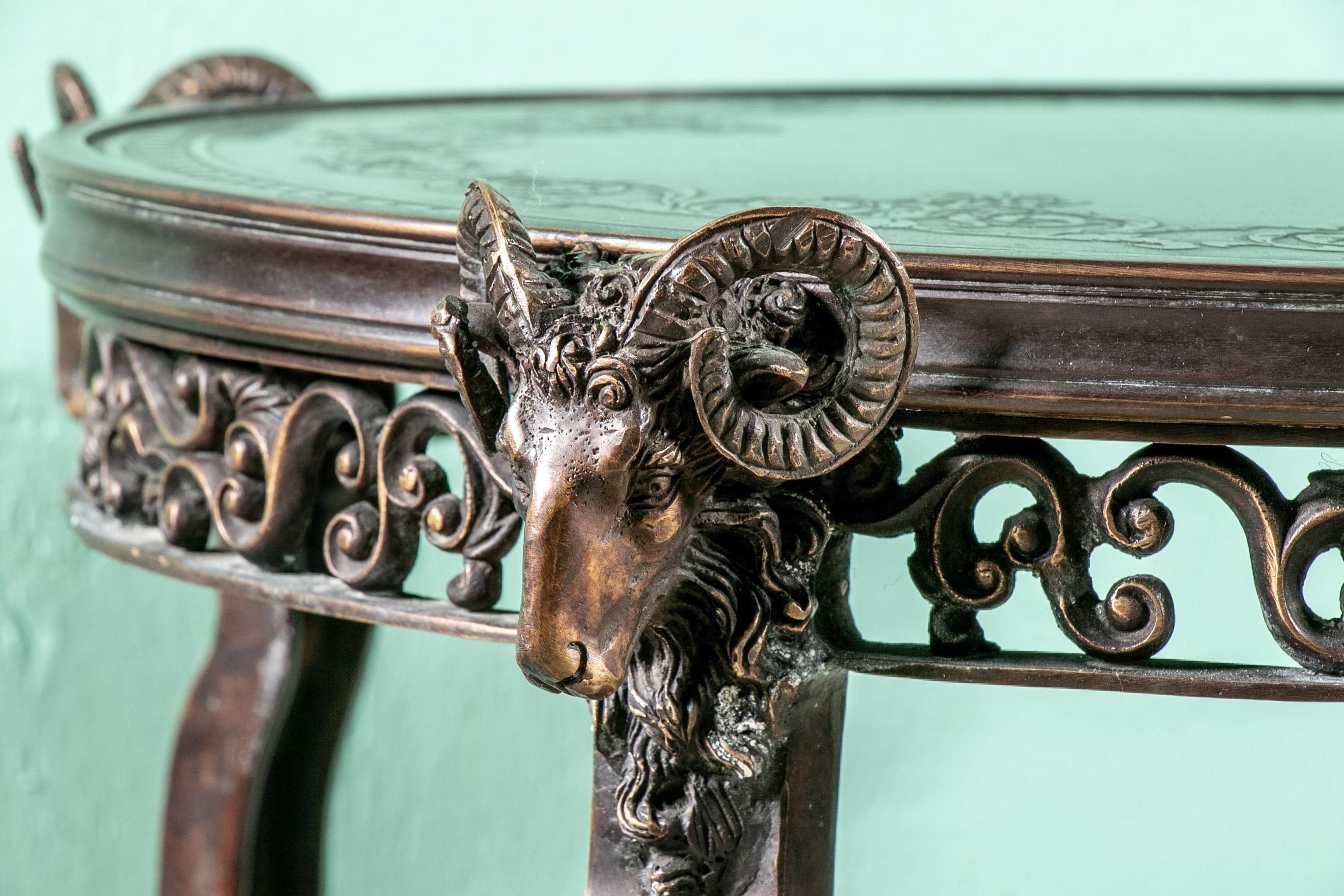 Bronze Gueridon Table with Ram’s Head Accents 3