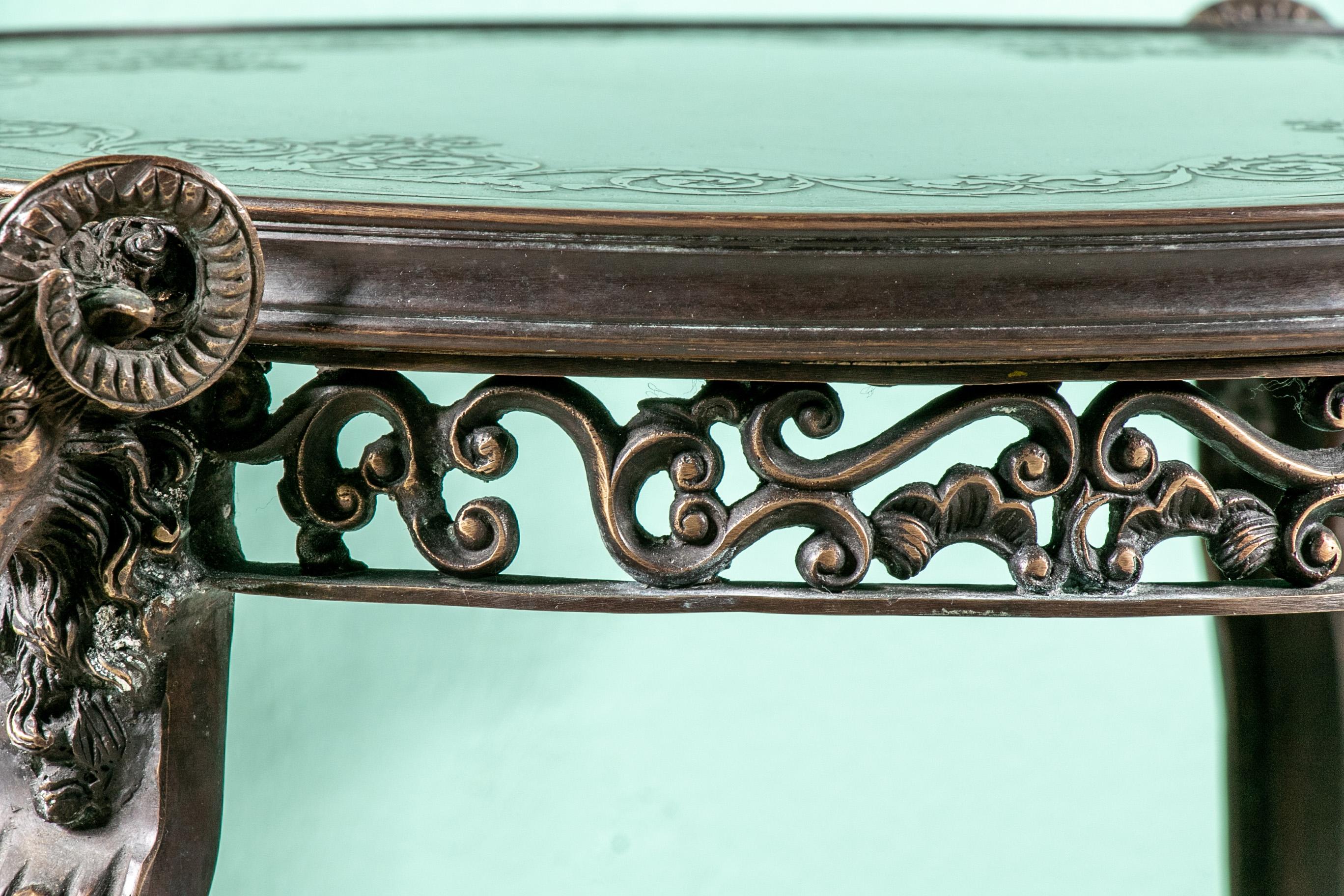 Bronze Gueridon Table with Ram’s Head Accents 4