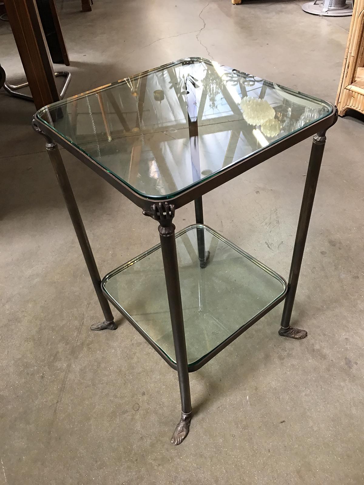 Bronze Hand and Foot Glass Top Gueridon Side Table In New Condition In Van Nuys, CA