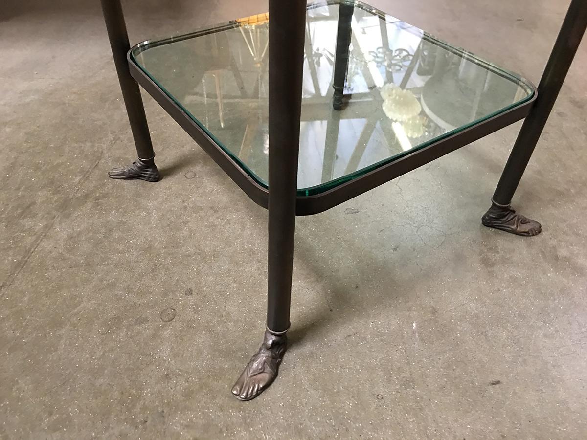 Bronze Hand and Foot Glass Top Gueridon Side Table 1