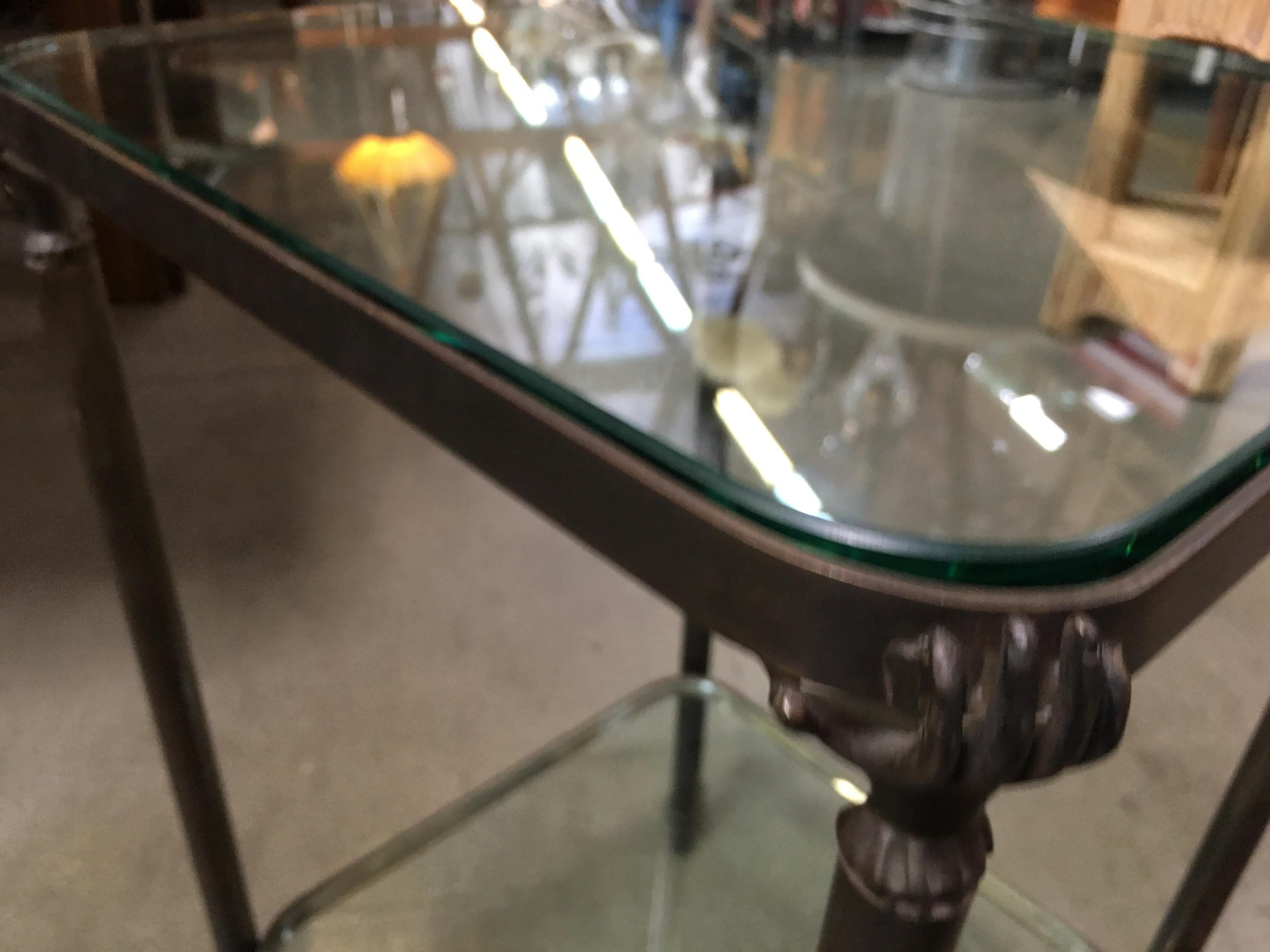 Bronze Hand and Foot Glass Top Gueridon Side Table 3
